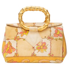 Emilio Pucci Vintage Yellow Floral Gold Top Handle Bag
