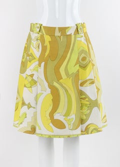 EMILIO PUCCI Vtg 1960's Multicolor Signature Op Art Print A-Line Pleated Skirt