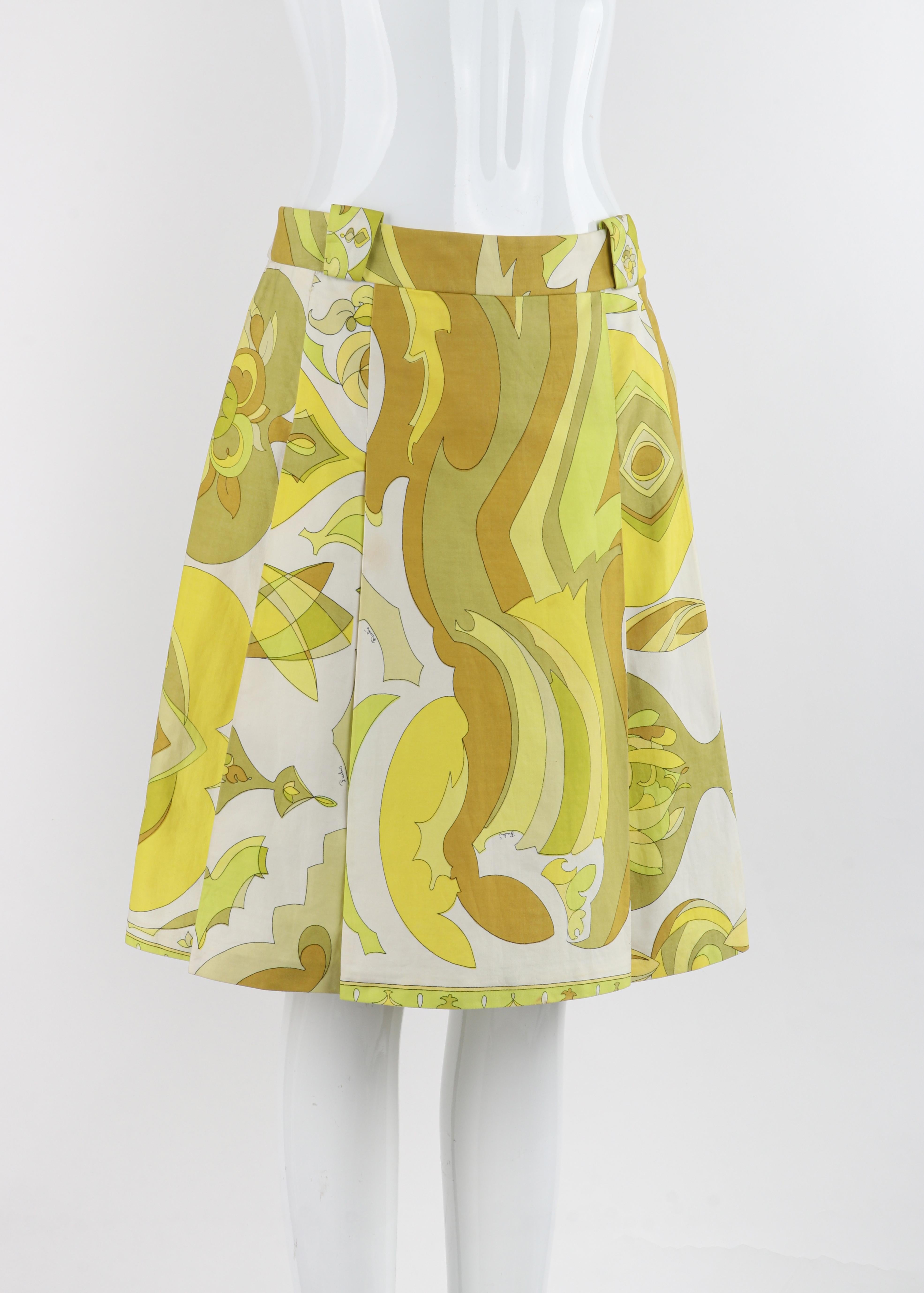 Beige Emilio Pucci Vtg 1960's Multicolor Signature Op Art Print Gonna a pieghe A-Line in vendita