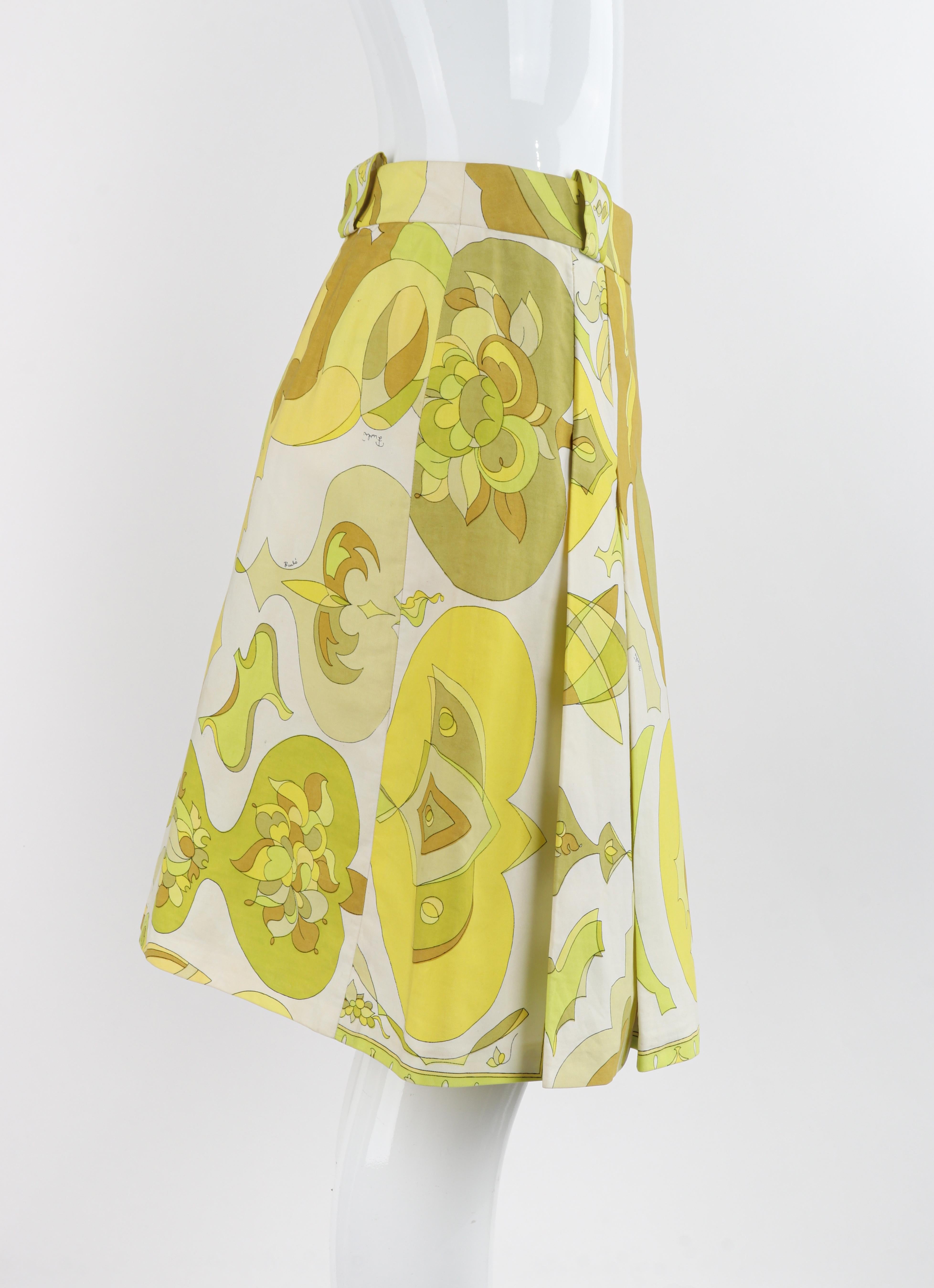 Emilio Pucci Vtg 1960's Multicolor Signature Op Art Print Gonna a pieghe A-Line In condizioni buone in vendita a Thiensville, WI