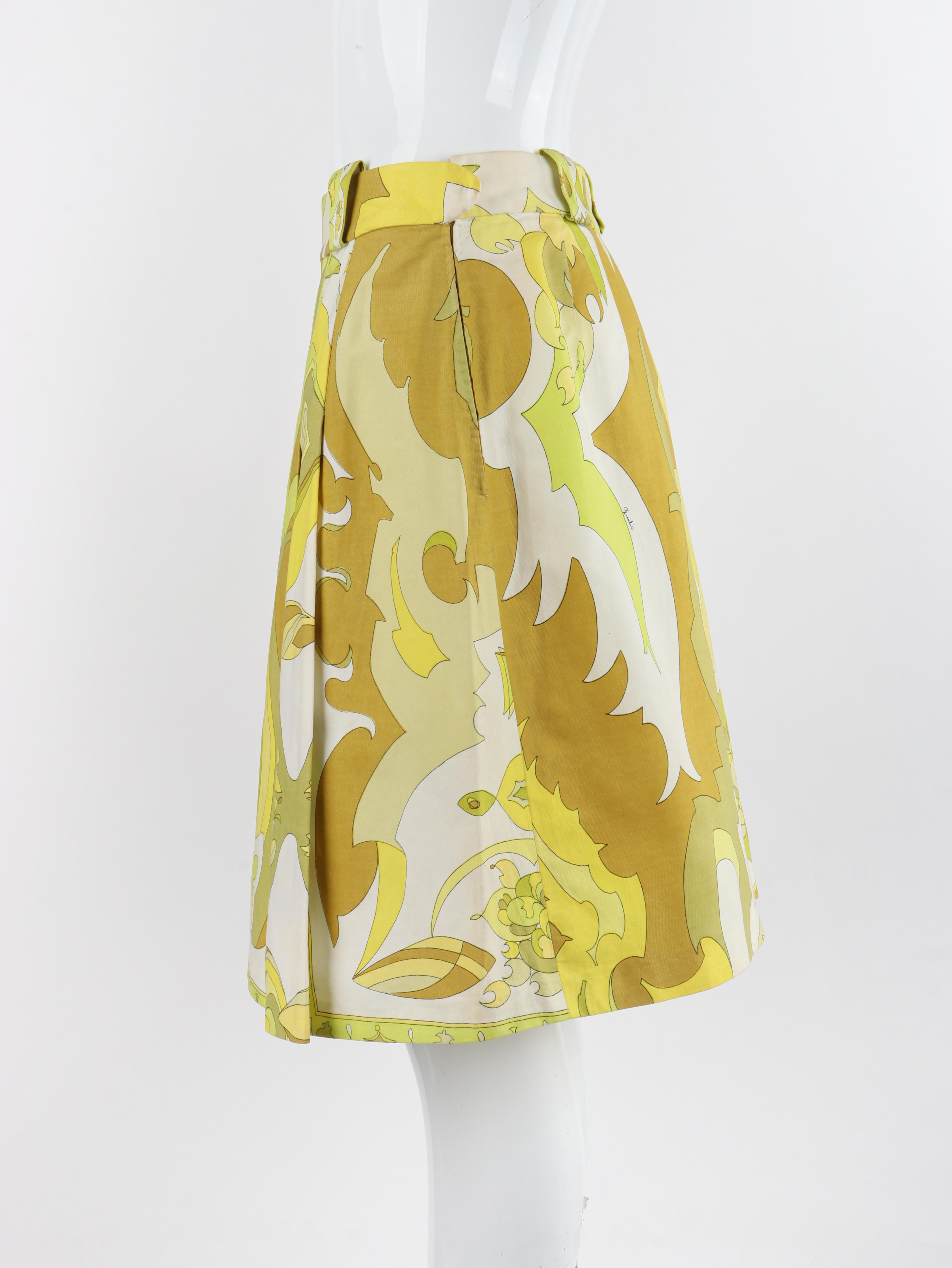Emilio Pucci Vtg 1960's Multicolor Signature Op Art Print Gonna a pieghe A-Line in vendita 1