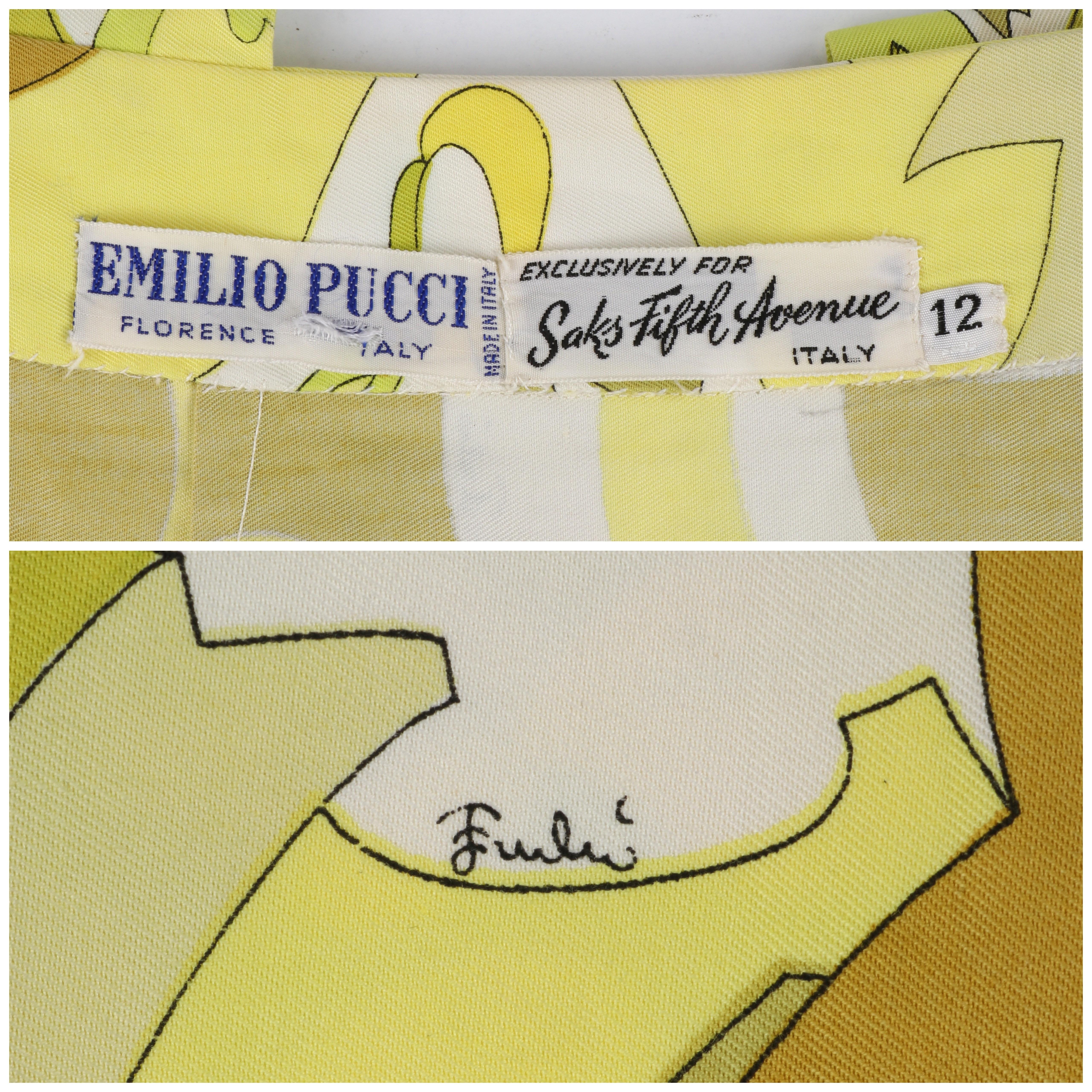Emilio Pucci Vtg 1960's Multicolor Signature Op Art Print Gonna a pieghe A-Line in vendita 4