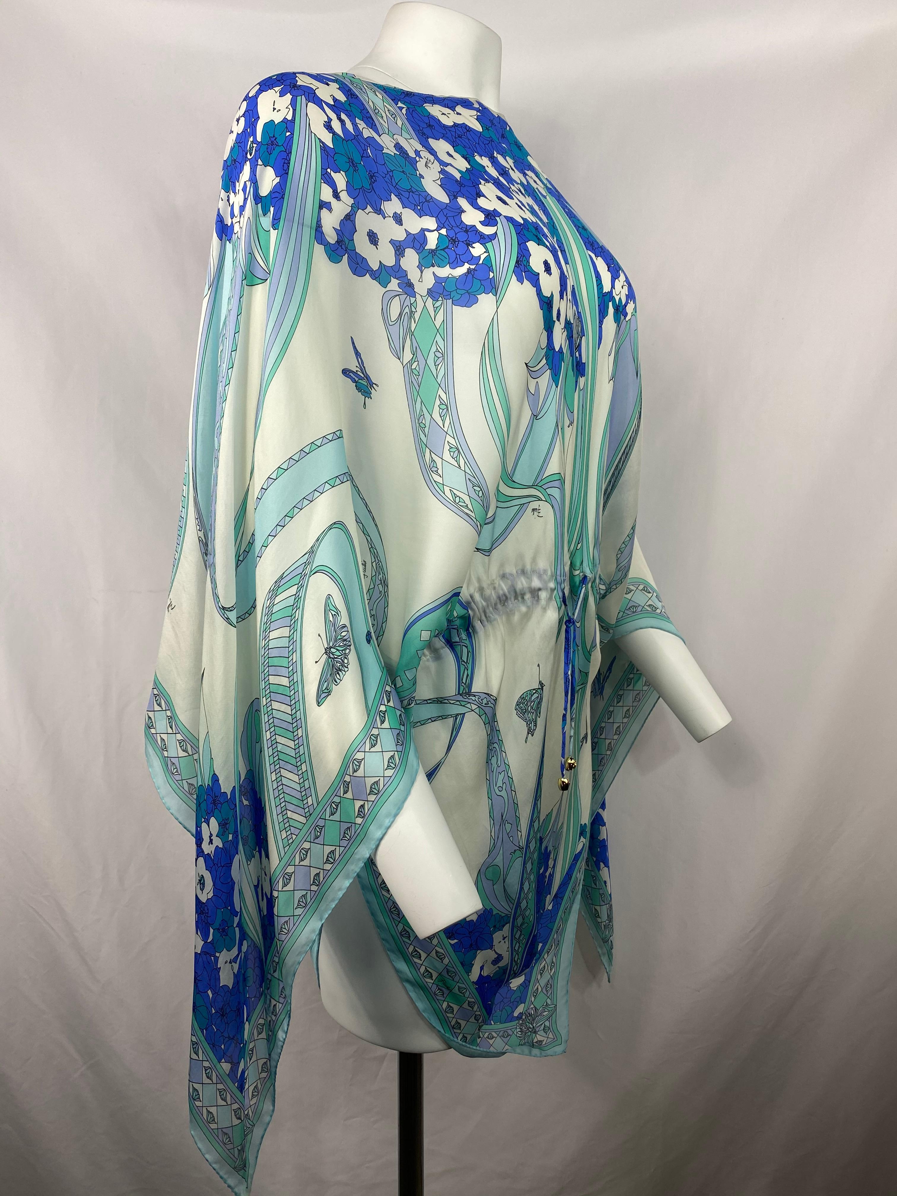 Women's Emilio Pucci White and Blue Silk Tunic Cover Up One Size