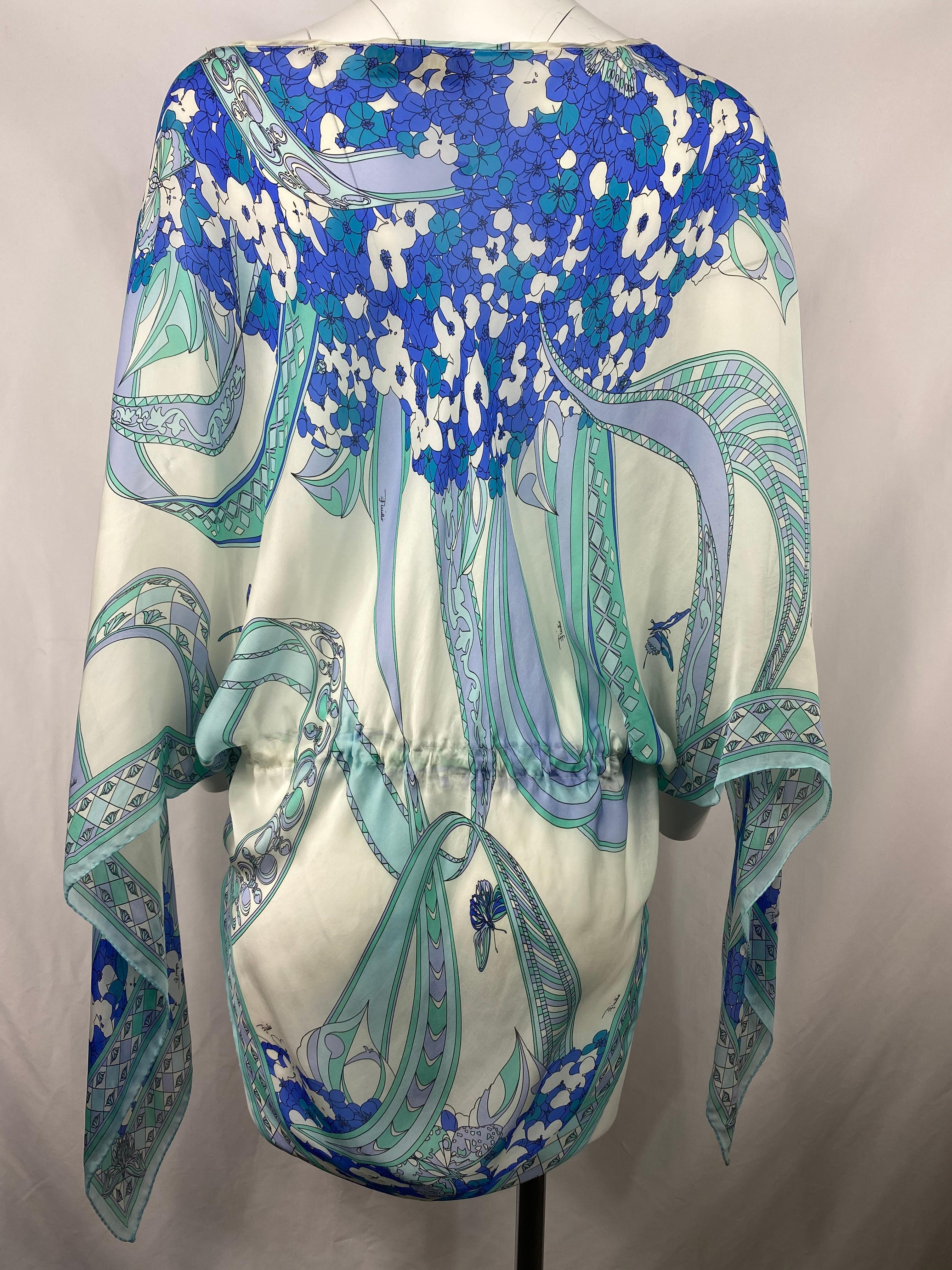 Emilio Pucci White and Blue Silk Tunic Cover Up One Size 2