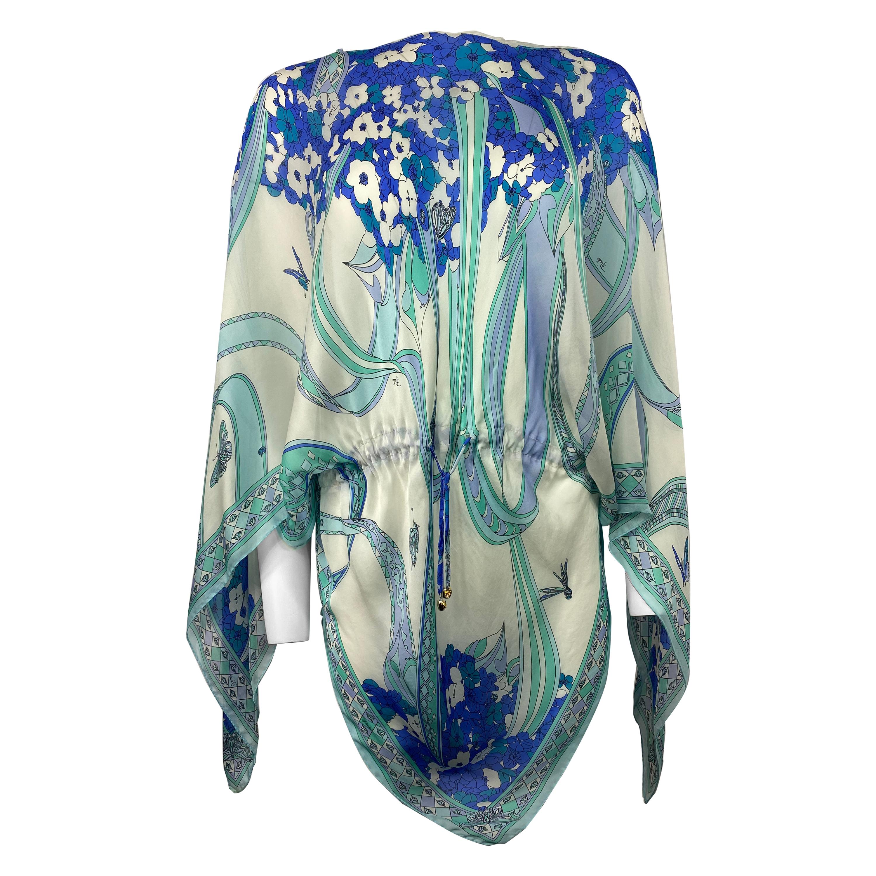 Emilio Pucci White and Blue Silk Tunic Cover Up One Size