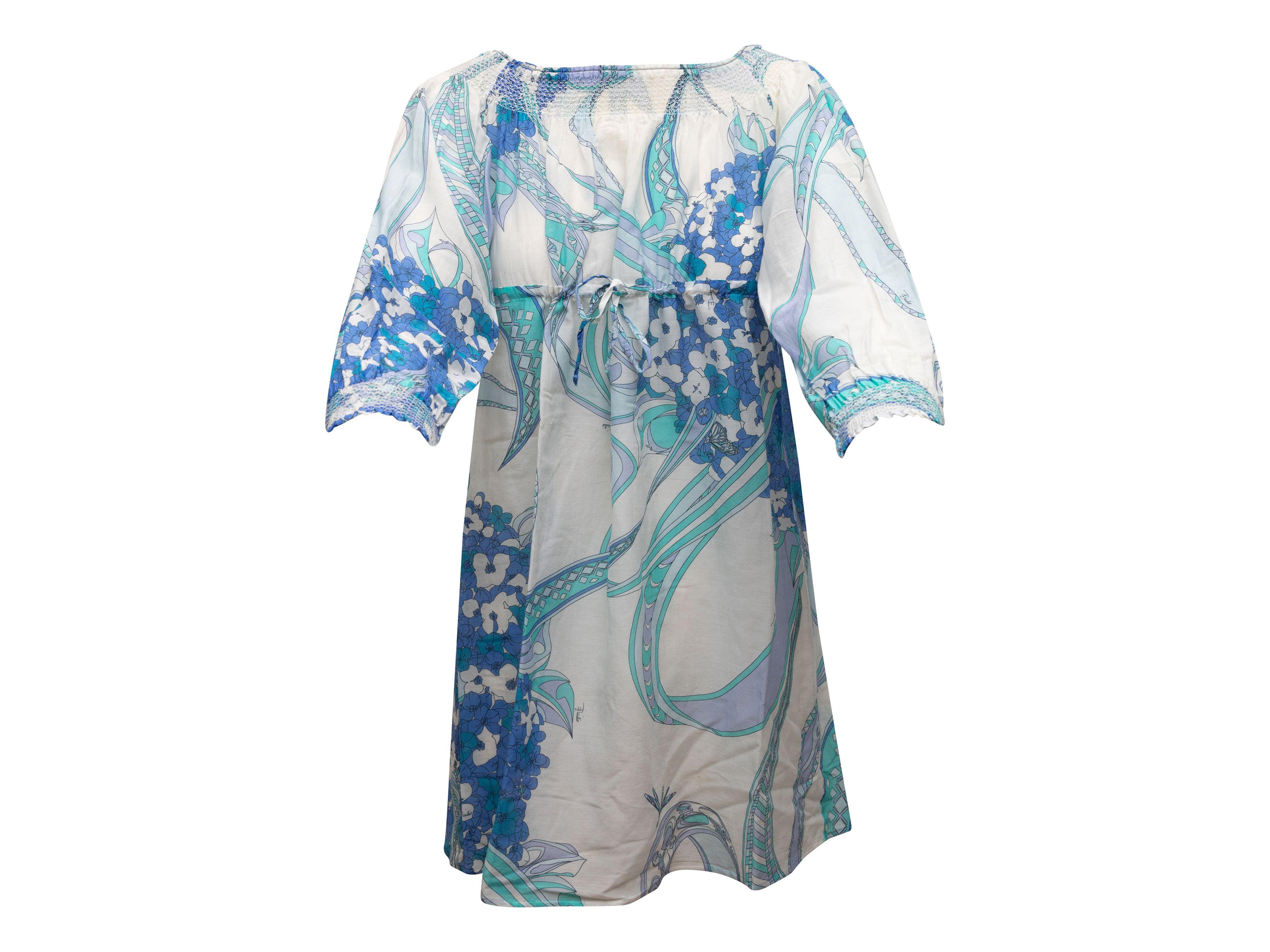 Emilio Pucci White & Blue Off-The-Shoulder Printed Dress 2