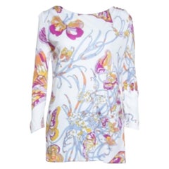 Emilio Pucci White Butterfly Print Knit Tunic Top M