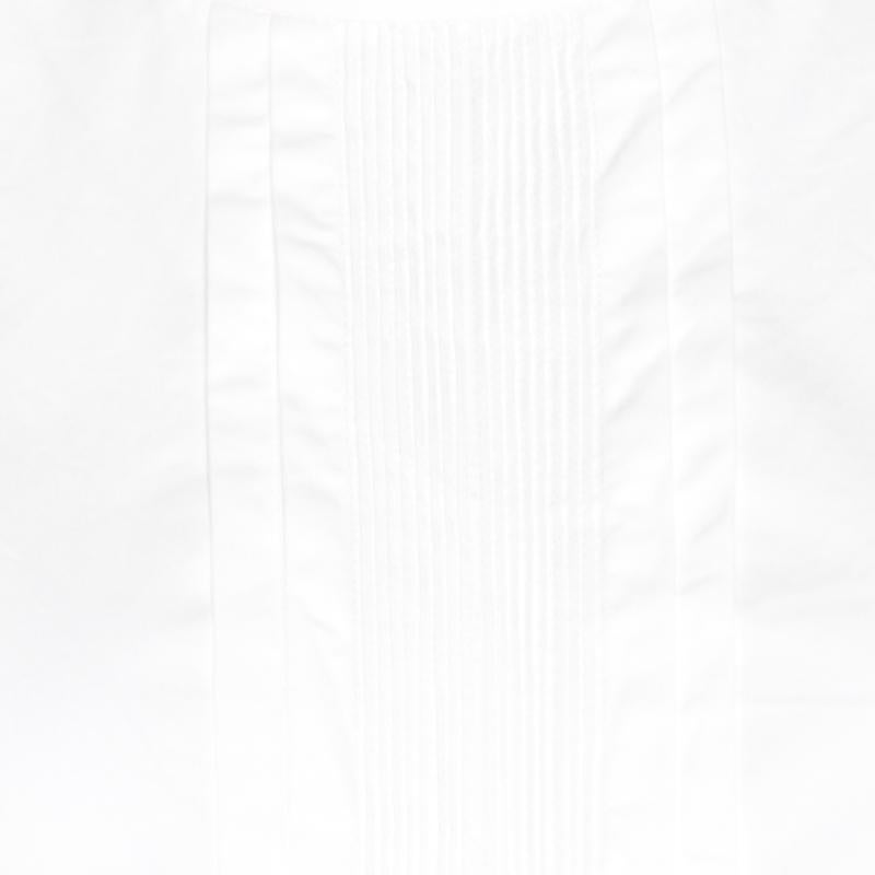 Emilio Pucci White Cotton Sangallo Trim Pintuck Detail Blouse M In Good Condition In Dubai, Al Qouz 2