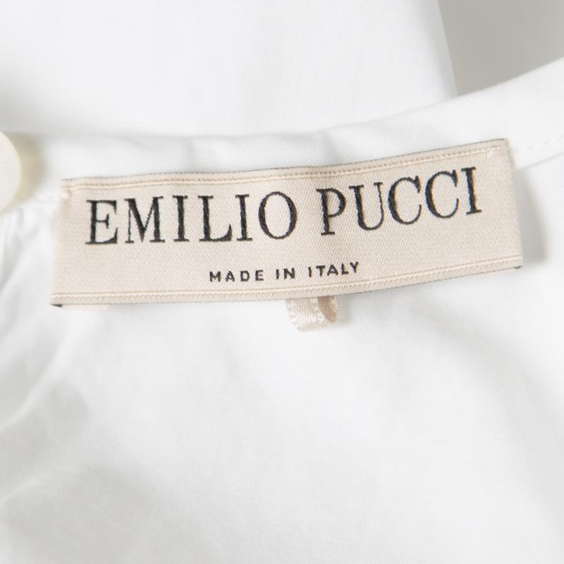Women's Emilio Pucci White Cotton Sangallo Trim Pintuck Detail Blouse M
