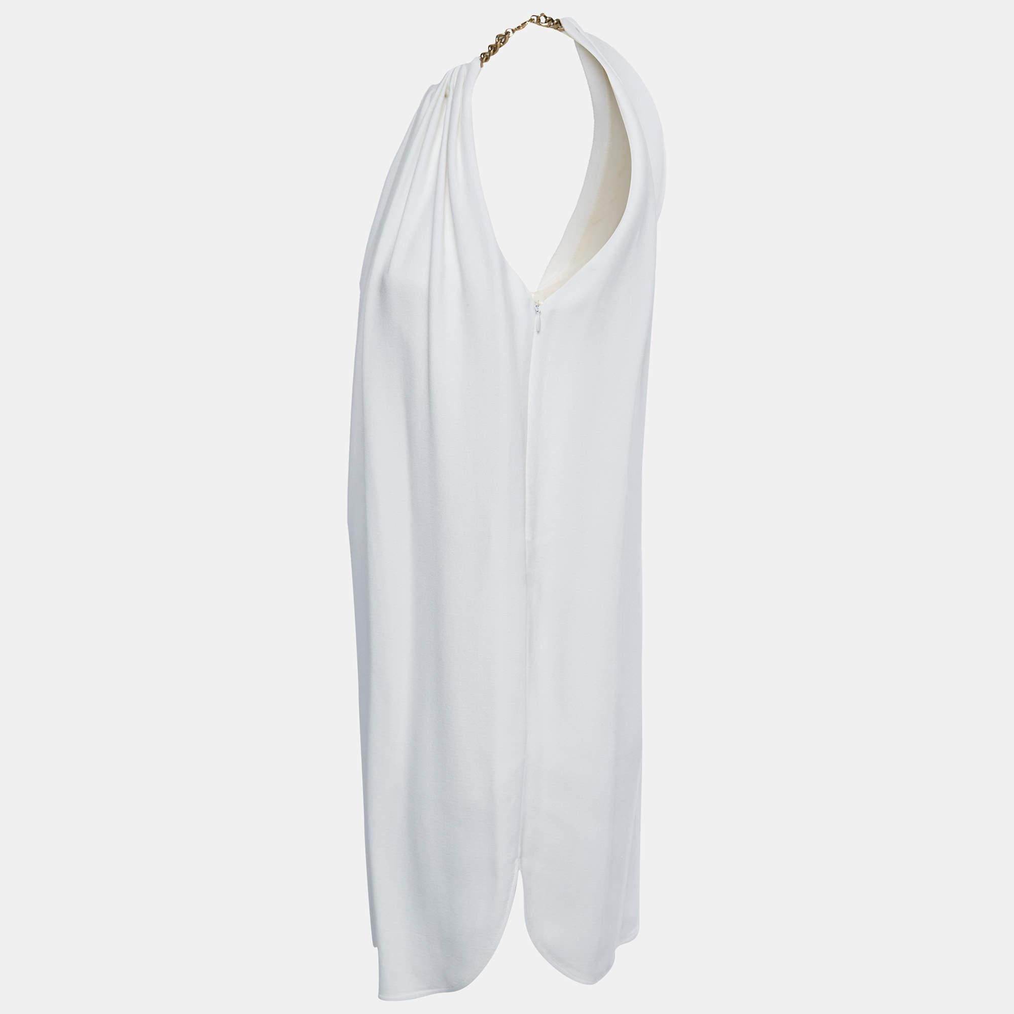 Emilio Pucci White Crepe Chain Halter Neck Mini Dress S In Good Condition In Dubai, Al Qouz 2