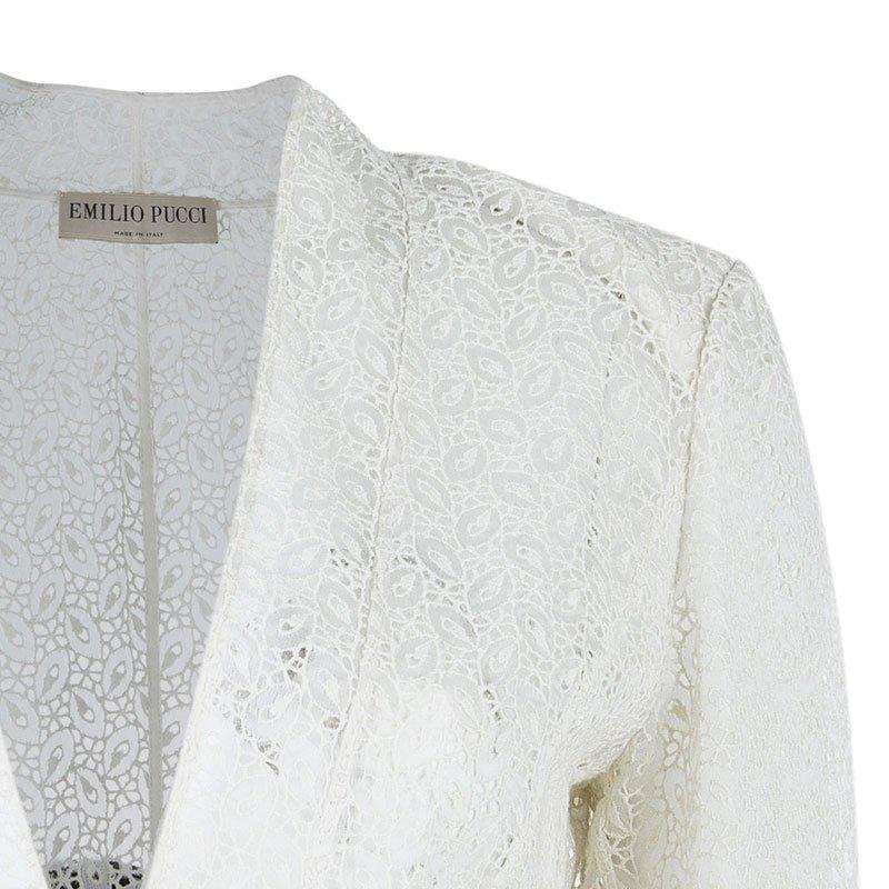 Gray Emilio Pucci White Eyelet Jacket M