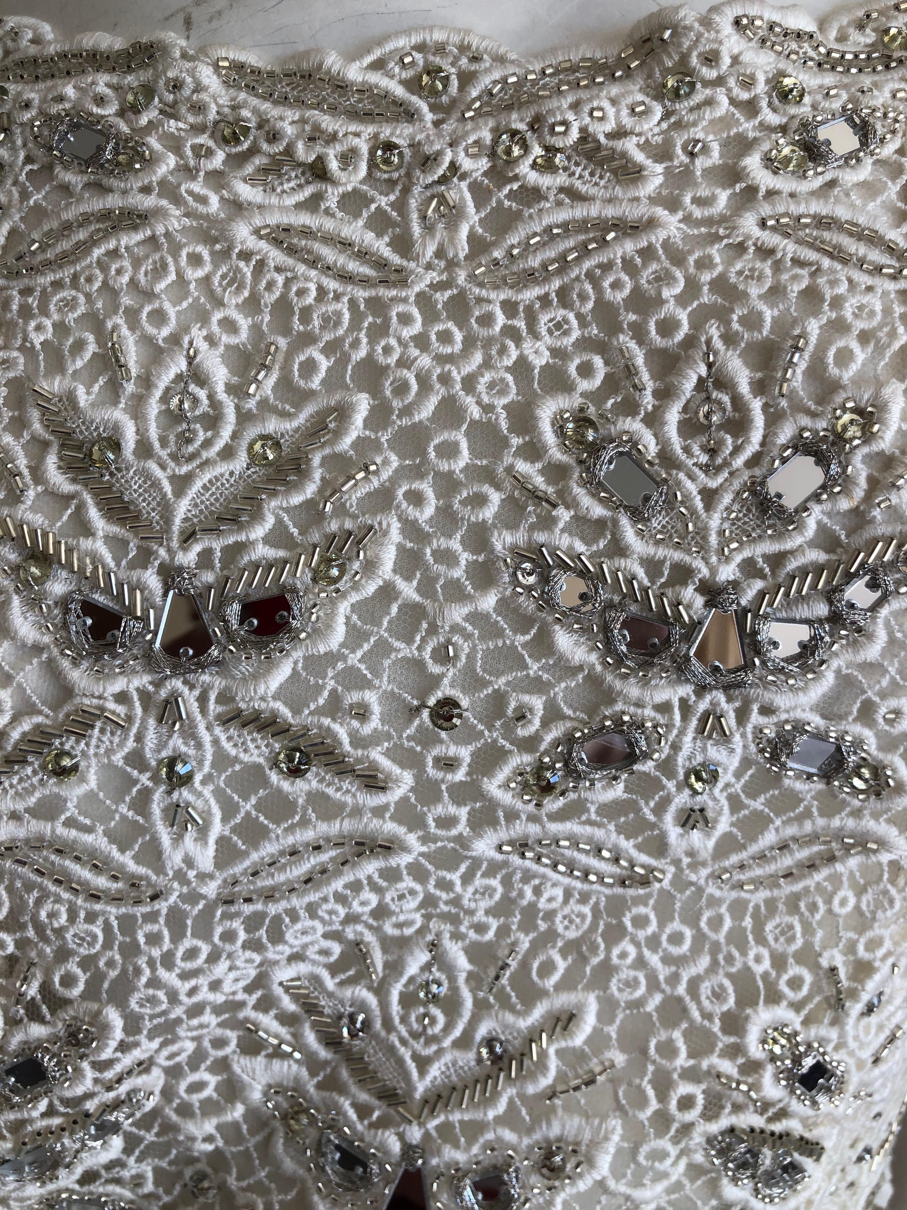 Emilio Pucci White Lace Micro Mini Dress with Mirror and Bead Embellishment Sz 4 For Sale 1