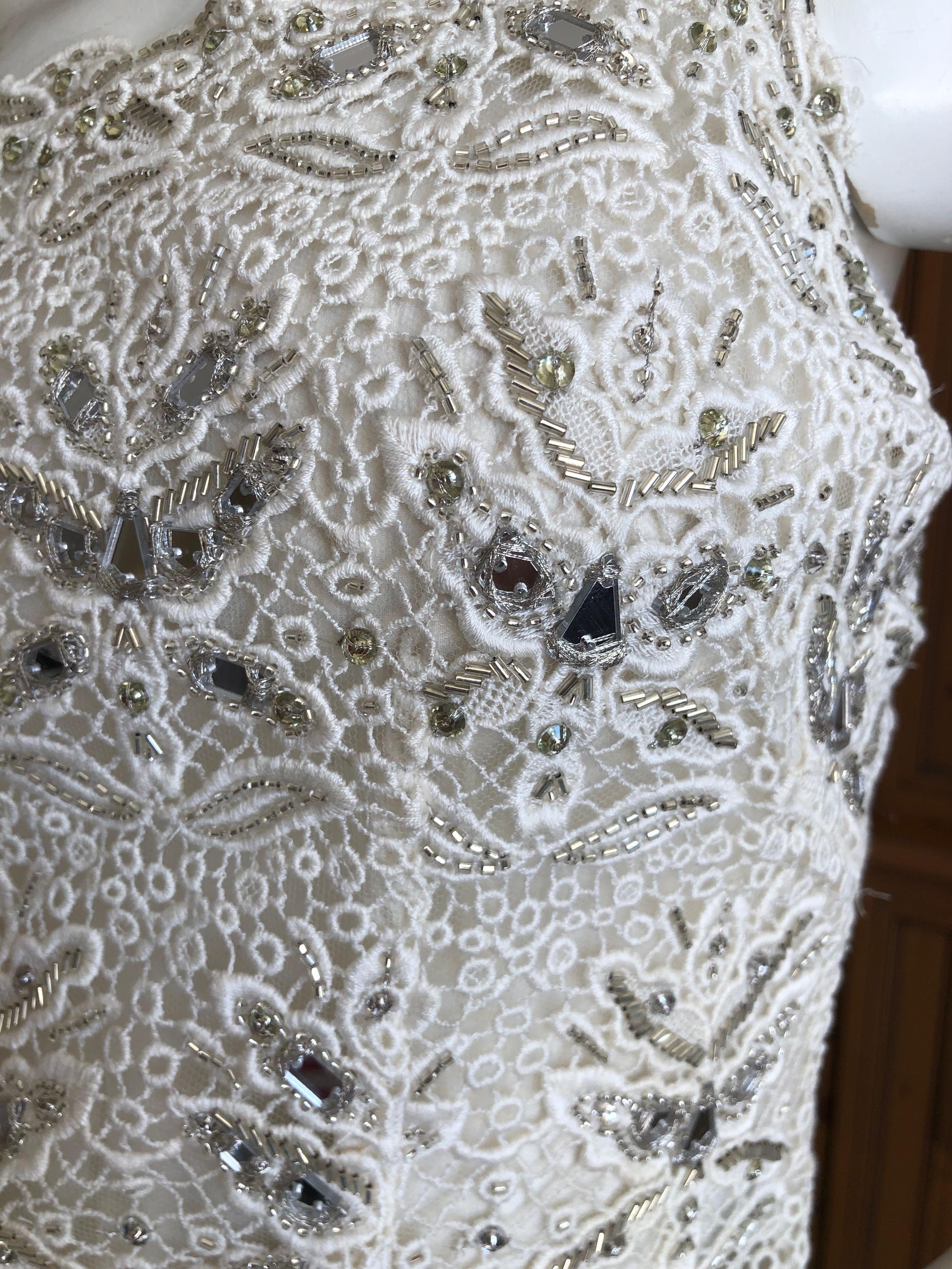 Emilio Pucci White Lace Micro Mini Dress with Mirror and Bead Embellishment Sz 4 For Sale 2