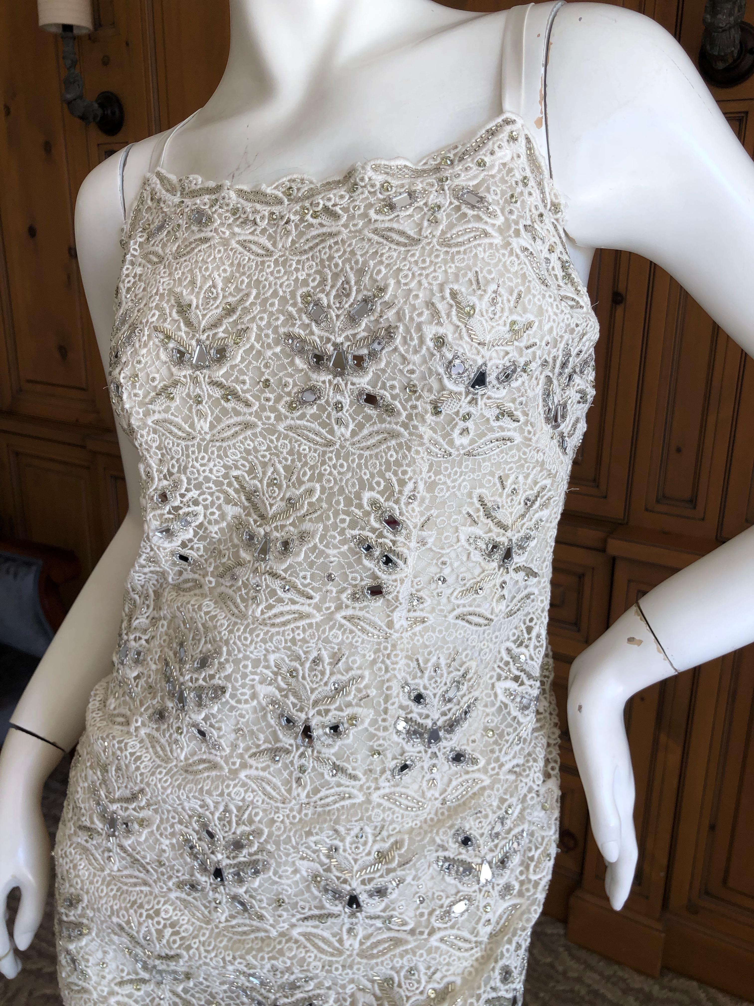 Emilio Pucci White Lace Micro Mini Dress with Mirror and Bead Embellishment Sz 4 For Sale 3