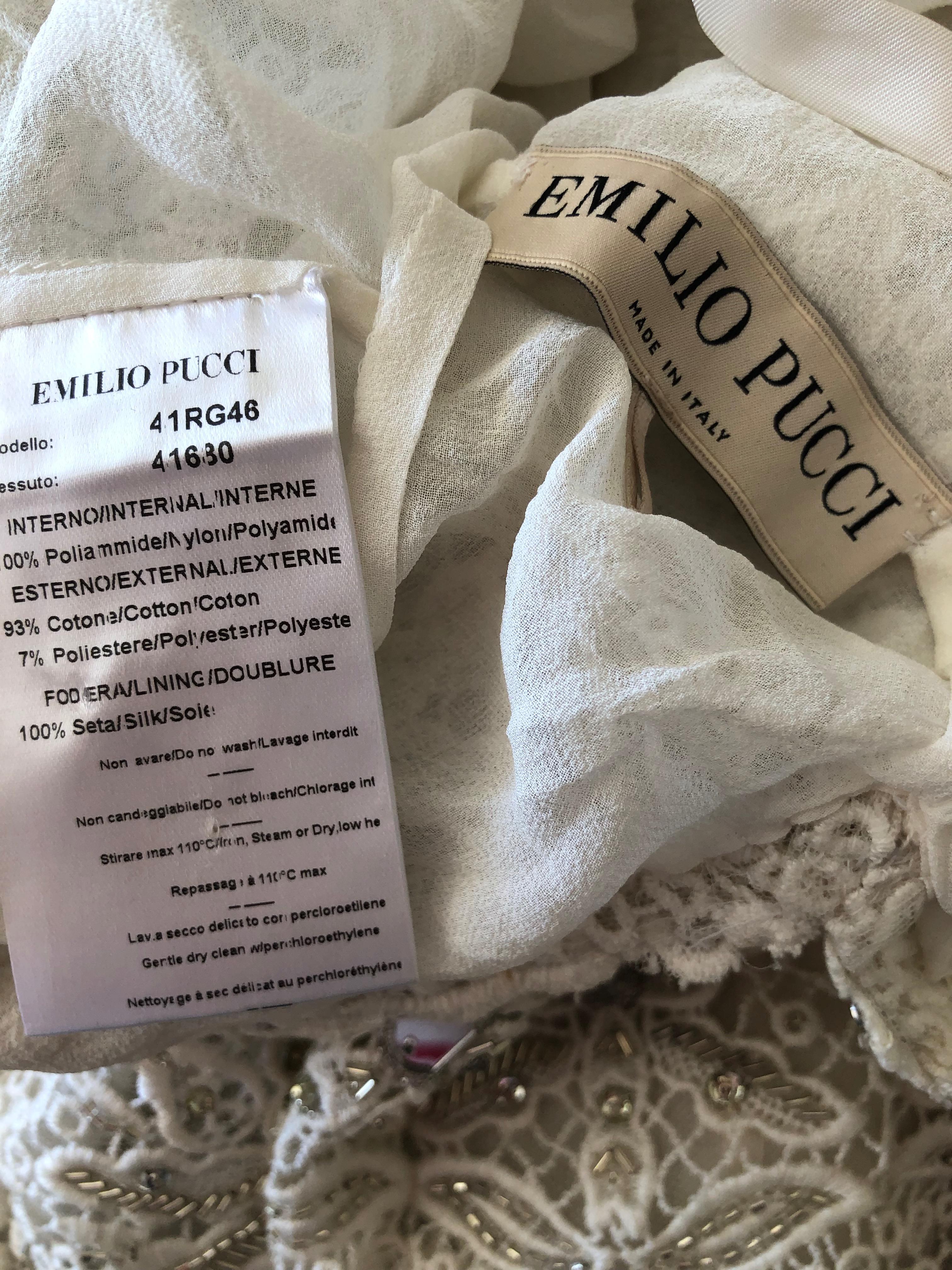 Emilio Pucci White Lace Micro Mini Dress with Mirror and Bead Embellishment Sz 4 For Sale 4