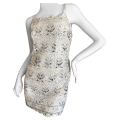 Emilio Pucci White Lace Micro Mini Dress with Mirror and Bead Embellishment Sz 4