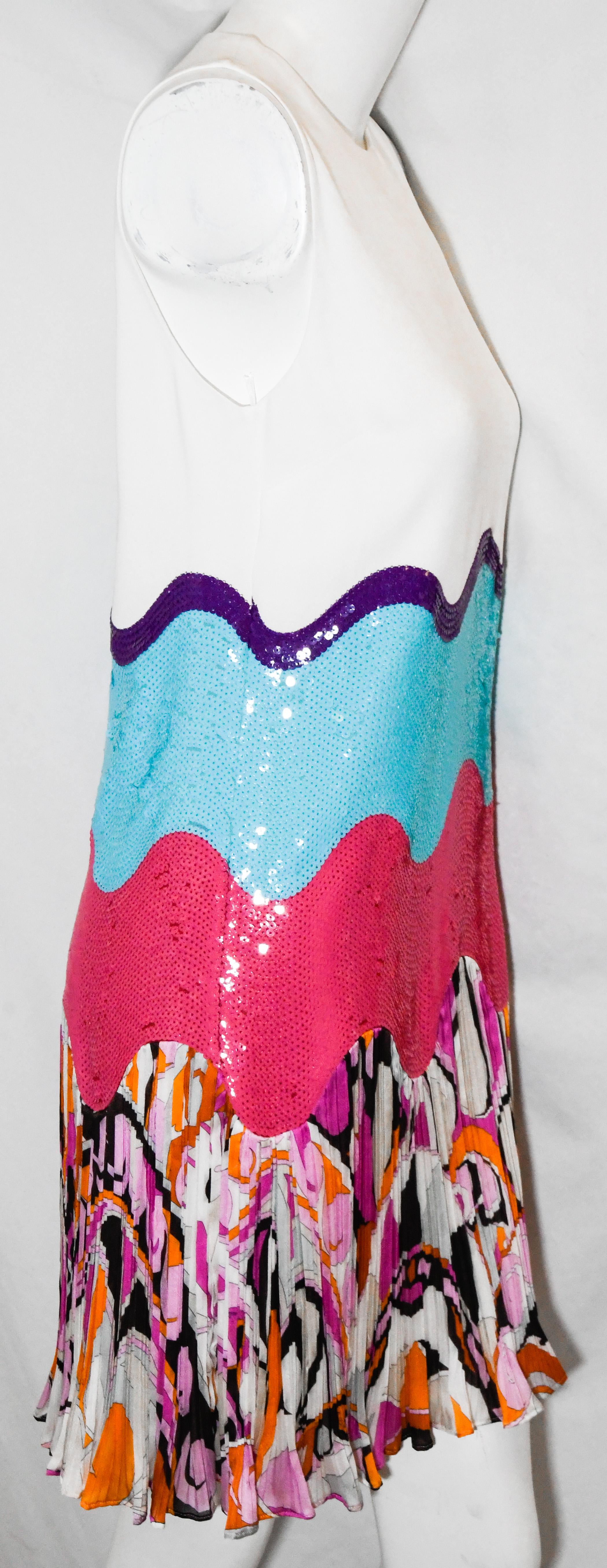 Emilio Pucci White Multi Sequined Dress  In Excellent Condition In Palm Beach, FL