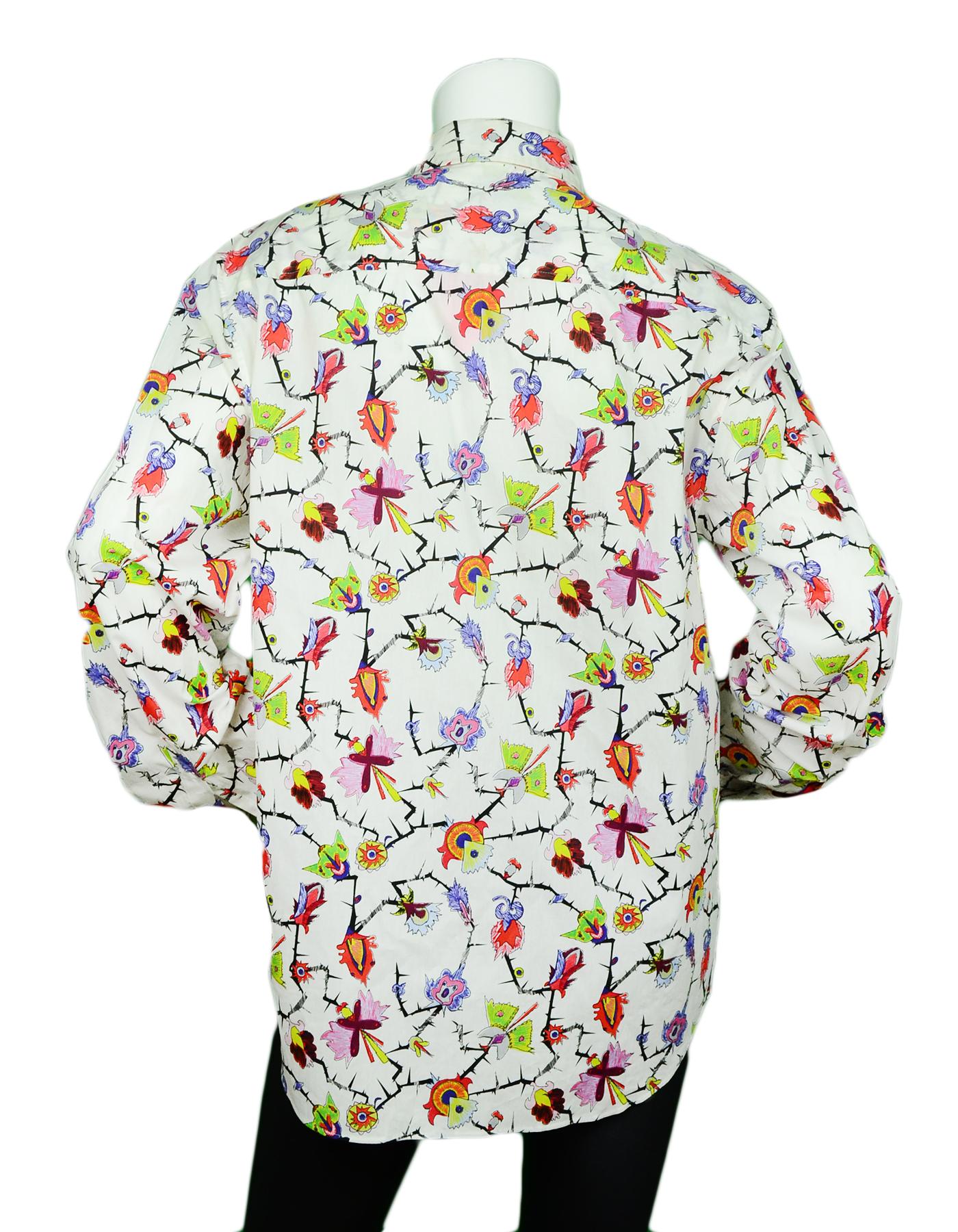 Emilio Pucci White Printed Long Sleeve Blouse sz Medium  In Excellent Condition In New York, NY