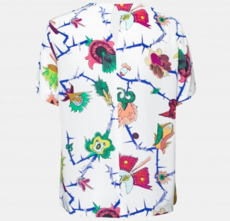 Emilio Pucci White Printed Silk Round Neck Short Sleeve Top S In Good Condition For Sale In Dubai, Al Qouz 2
