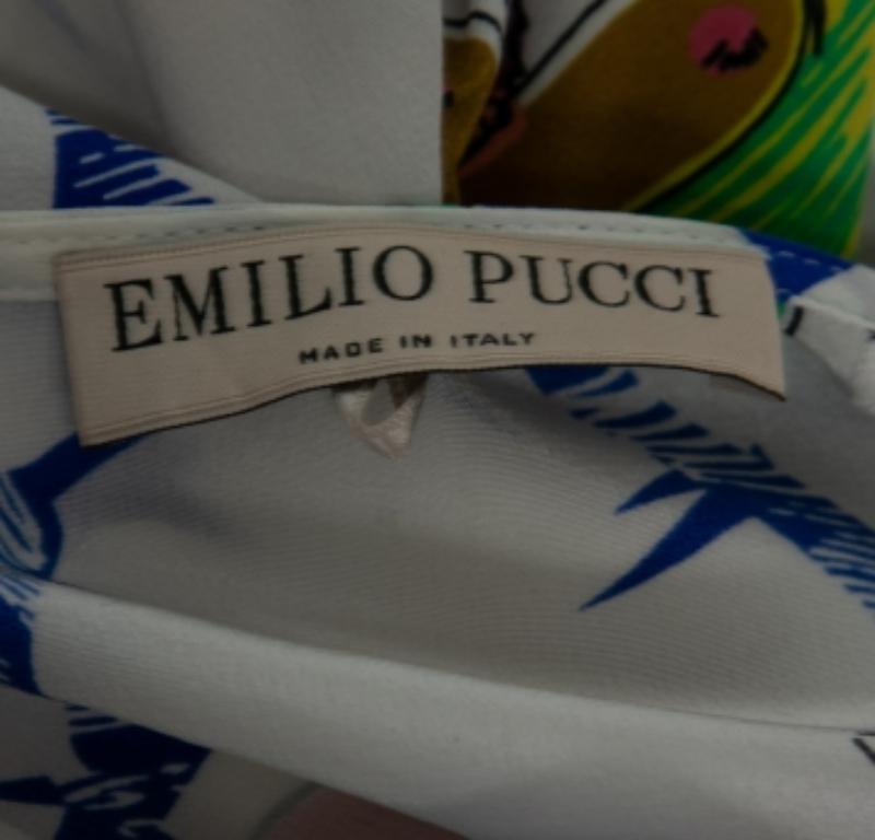 Emilio Pucci White Printed Silk Round Neck Short Sleeve Top S For Sale 1