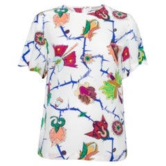 Emilio Pucci White Printed Silk Round Neck Short Sleeve Top S