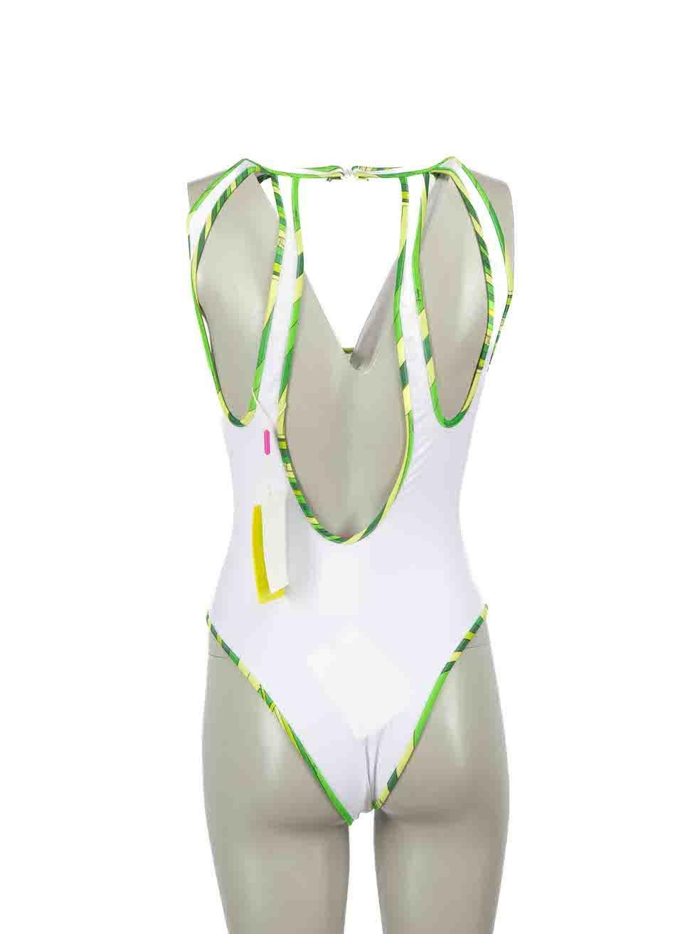 Emilio Pucci White Racer Back High Leg Swimsuit Size S In New Condition In London, GB