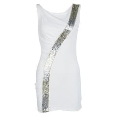 Emilio Pucci White Sequin Embellished Ruched Sleeveless Dress S