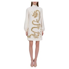 Emilio Pucci White Silk Dress with Gold Dragon 