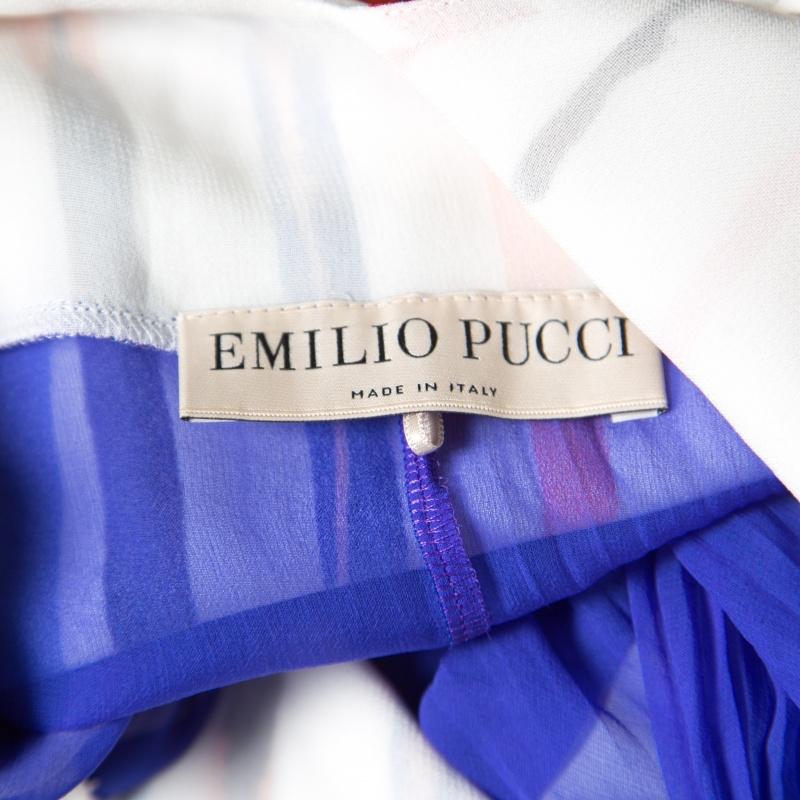 Emilio Pucci White Striped Pleated Tie Detail Maxi Dress S In Excellent Condition In Dubai, Al Qouz 2