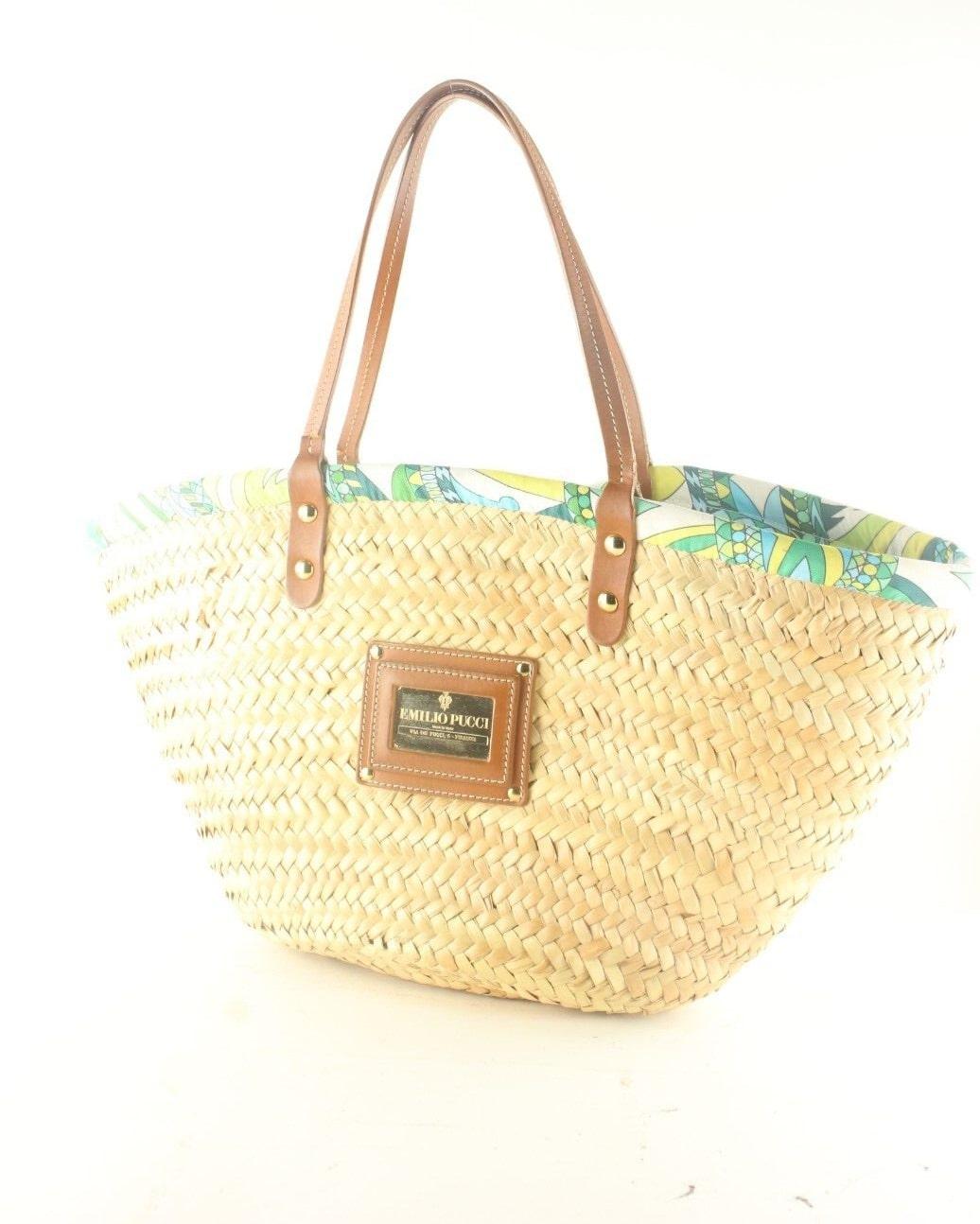 Emilio Pucci Wicker Basket Tote 1EP1026K In Fair Condition For Sale In Dix hills, NY