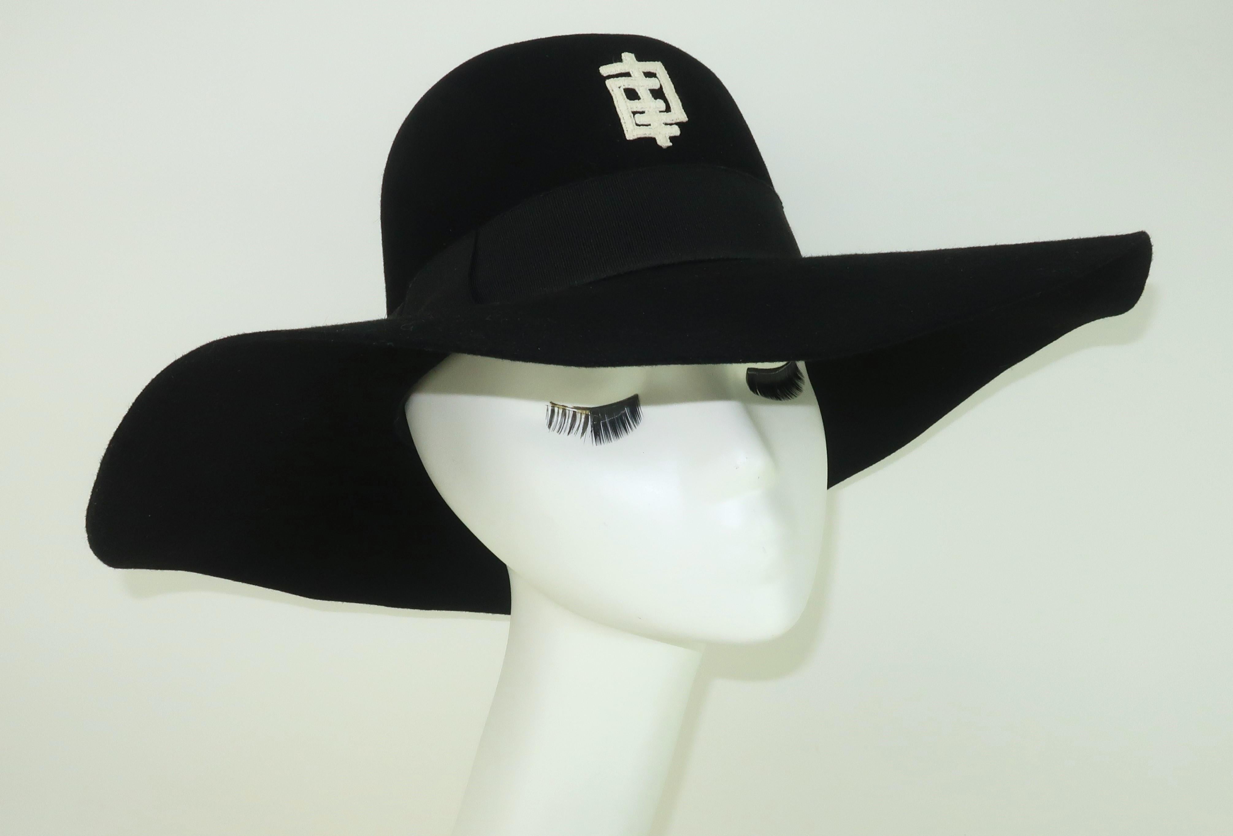 Emilio Pucci Wide Brim Black Felt Floppy Hat, 1960's 1
