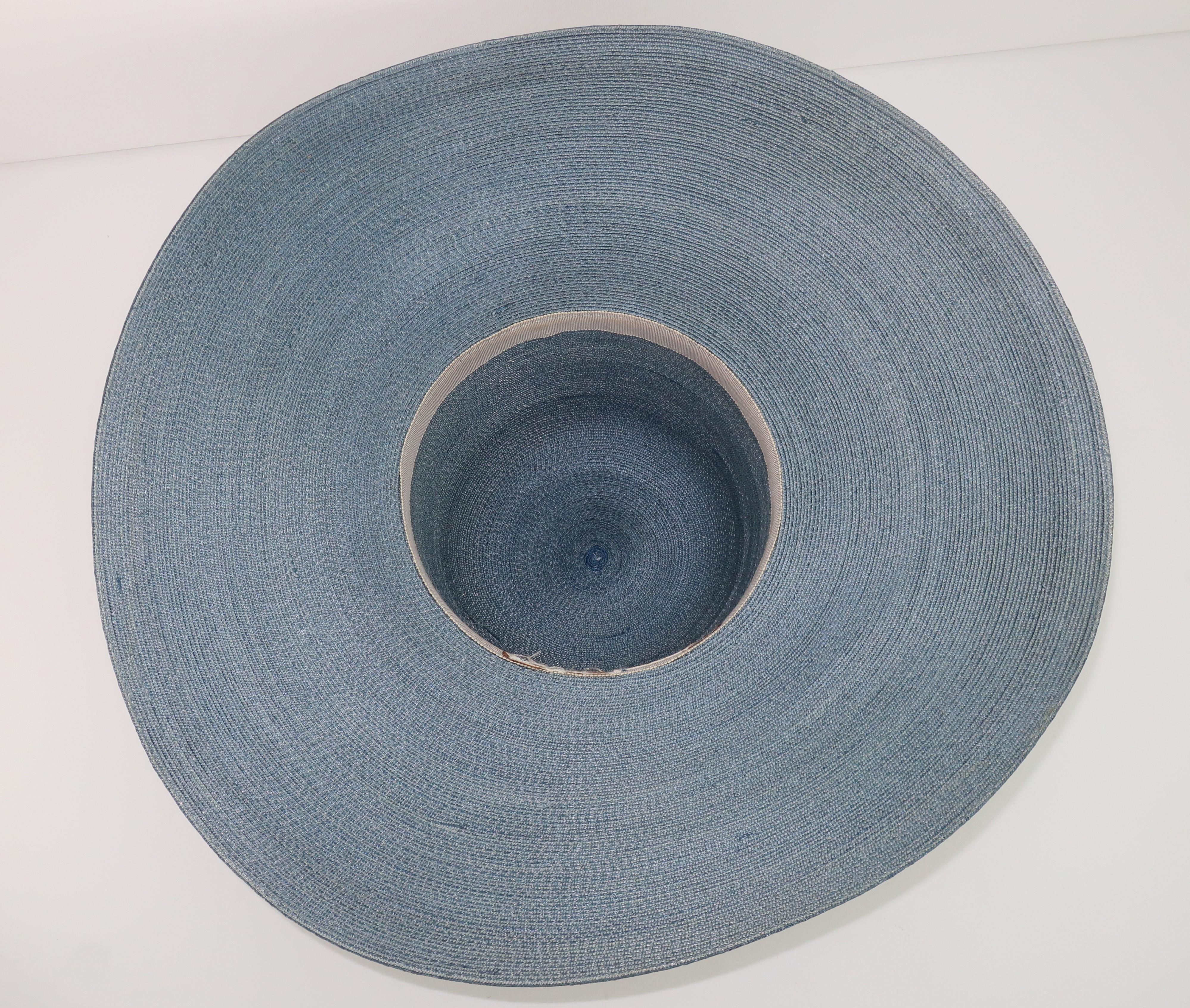 Emilio Pucci Wide Brim Blue Gray Straw Hat, 1960's 6