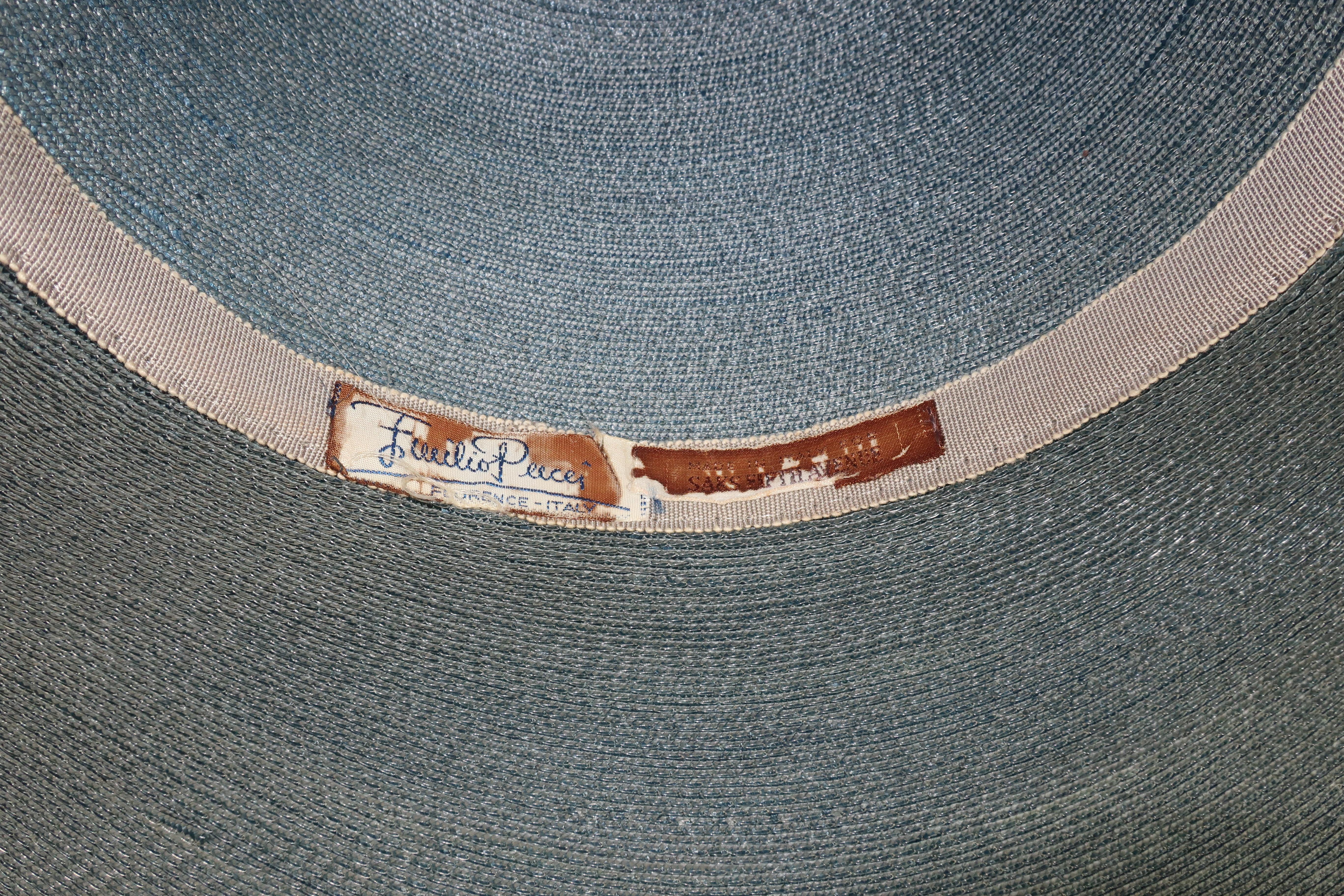Emilio Pucci Wide Brim Blue Gray Straw Hat, 1960's 7