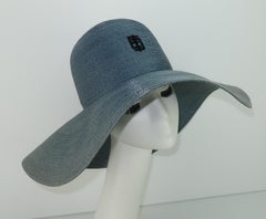 Emilio Pucci Wide Brim Blue Gray Straw Hat, 1960's
