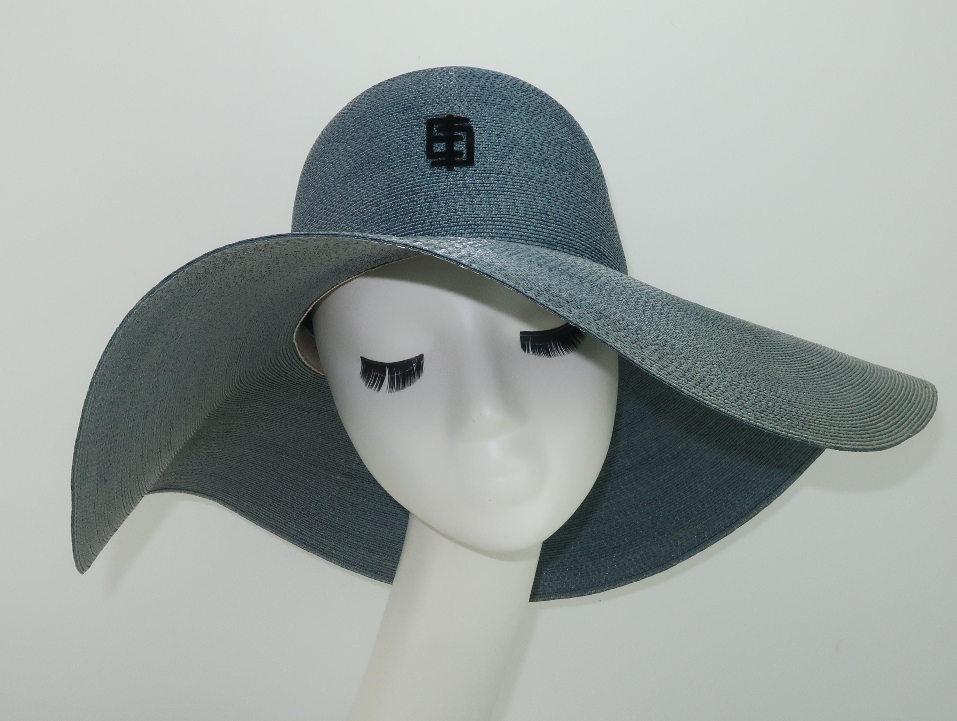 Emilio Pucci Wide Brim Blue Gray Straw Hat, 1960's In Fair Condition In Atlanta, GA