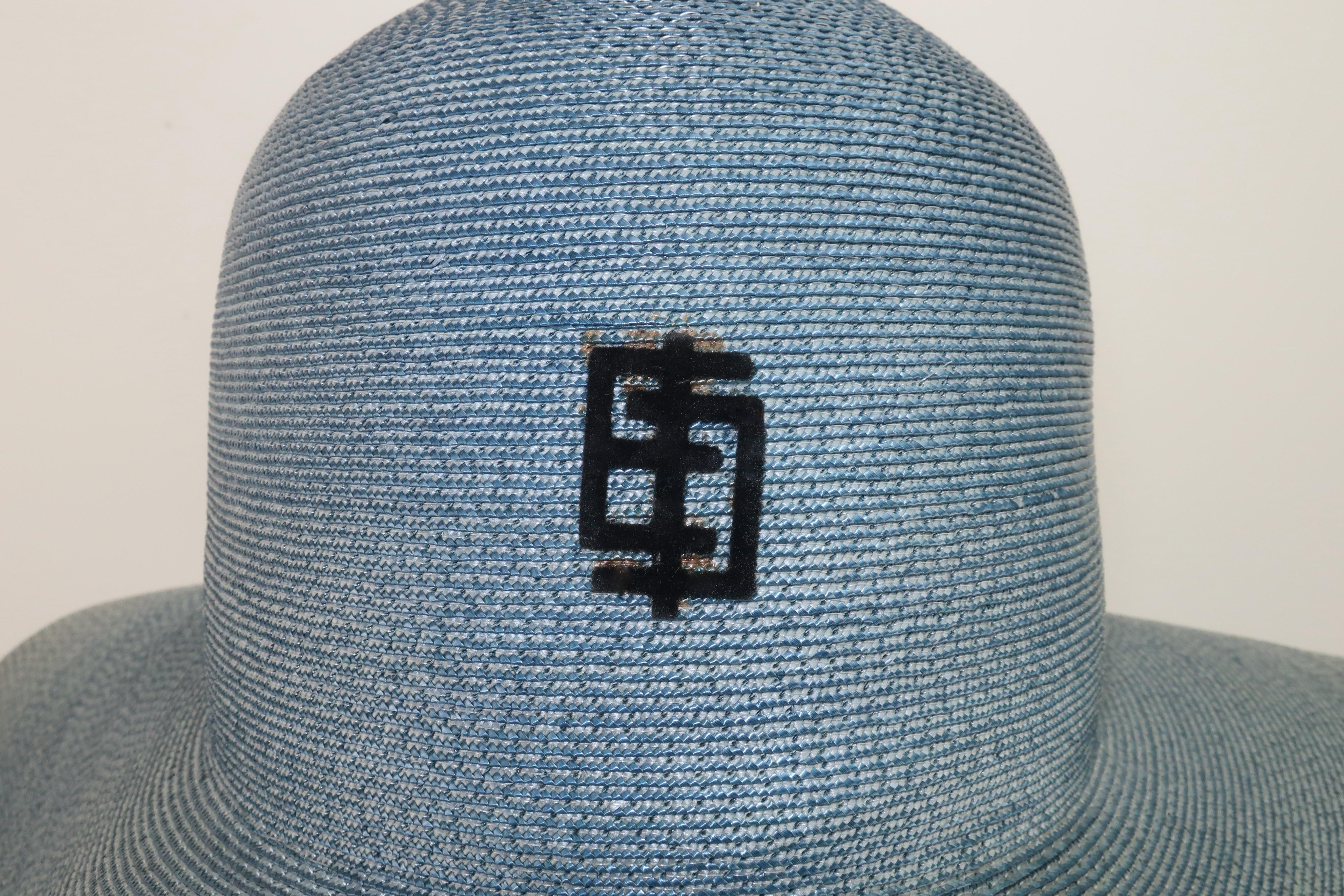 Women's Emilio Pucci Wide Brim Blue Gray Straw Hat, 1960's