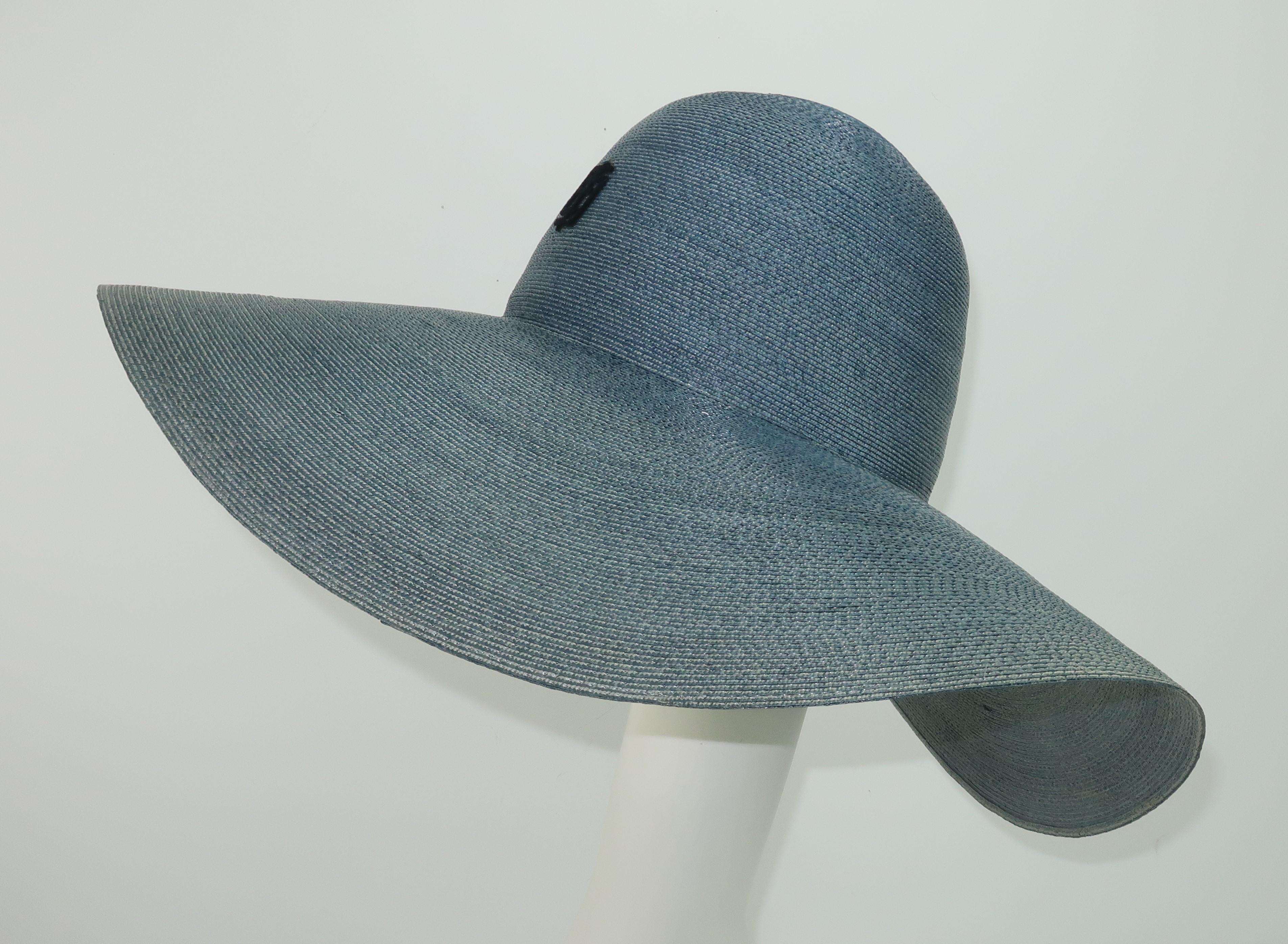 Emilio Pucci Wide Brim Blue Gray Straw Hat, 1960's 1