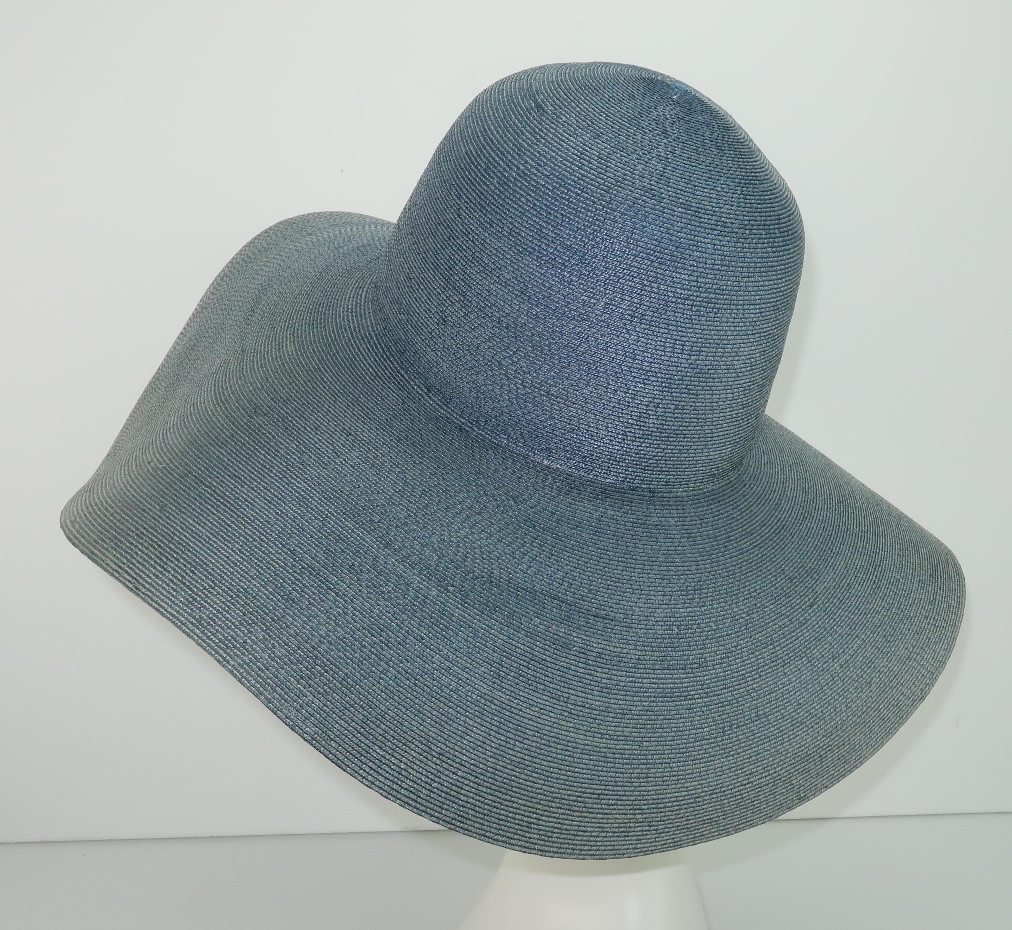 Emilio Pucci Wide Brim Blue Gray Straw Hat, 1960's 2