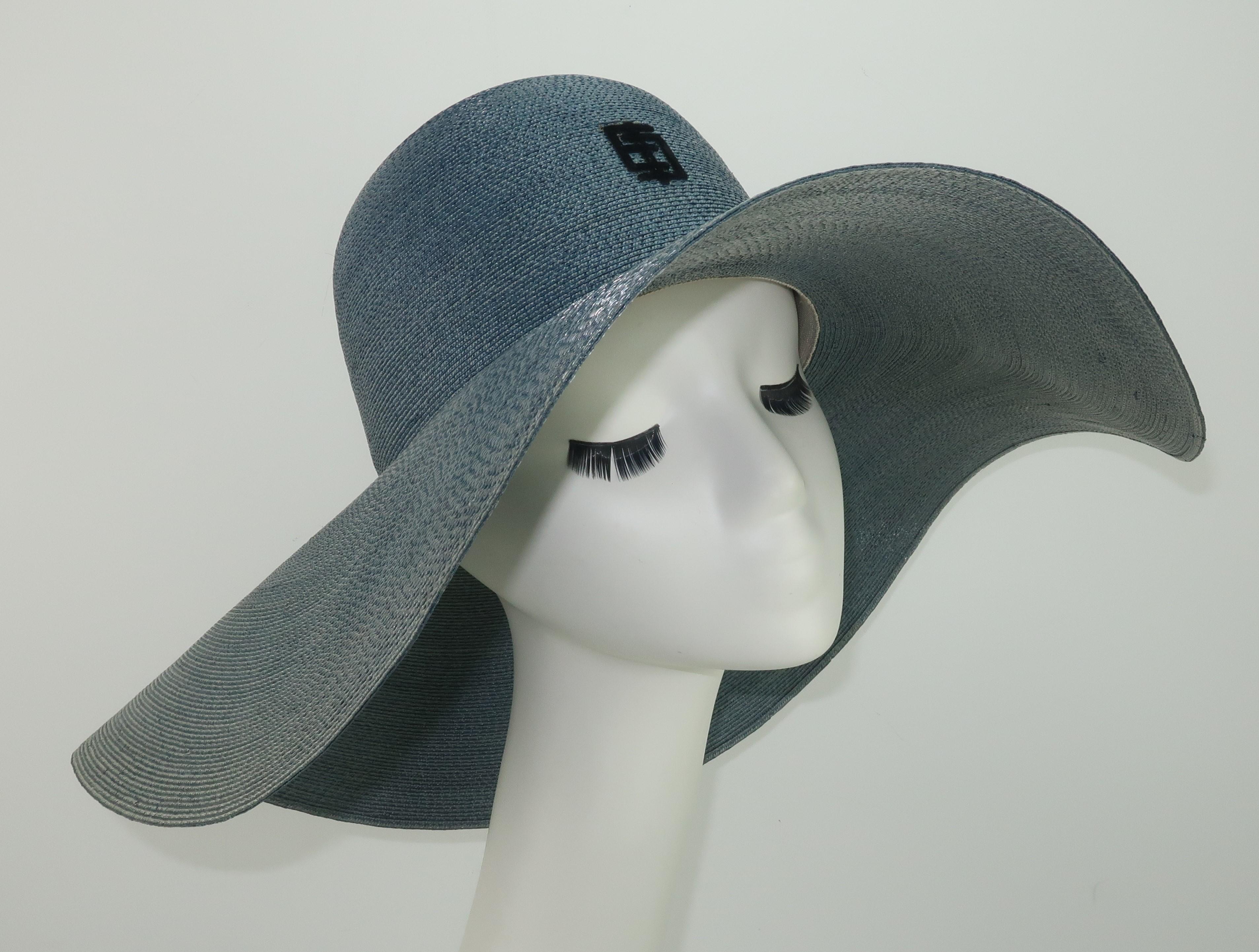 Emilio Pucci Wide Brim Blue Gray Straw Hat, 1960's 3