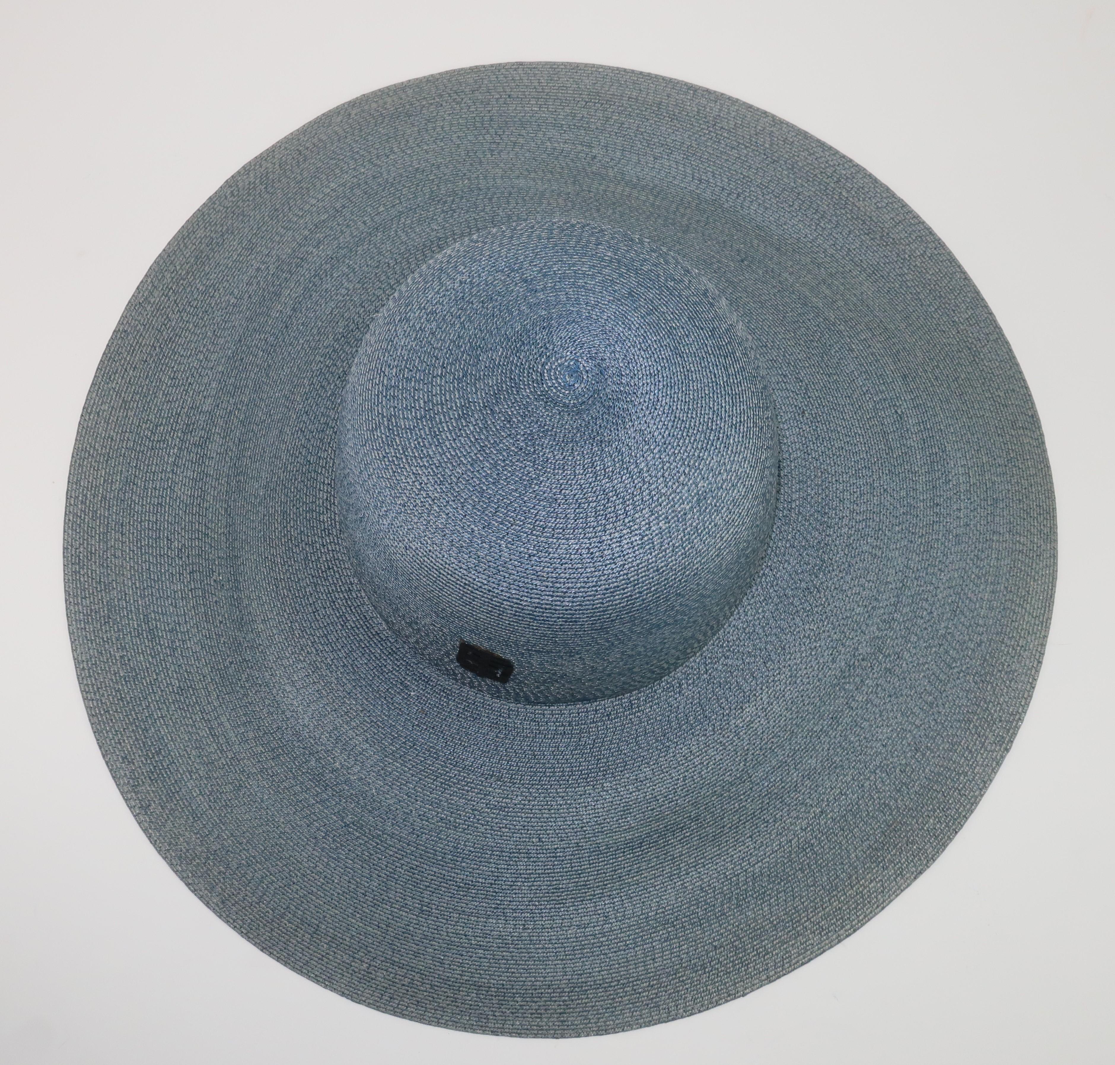 Emilio Pucci Wide Brim Blue Gray Straw Hat, 1960's 4