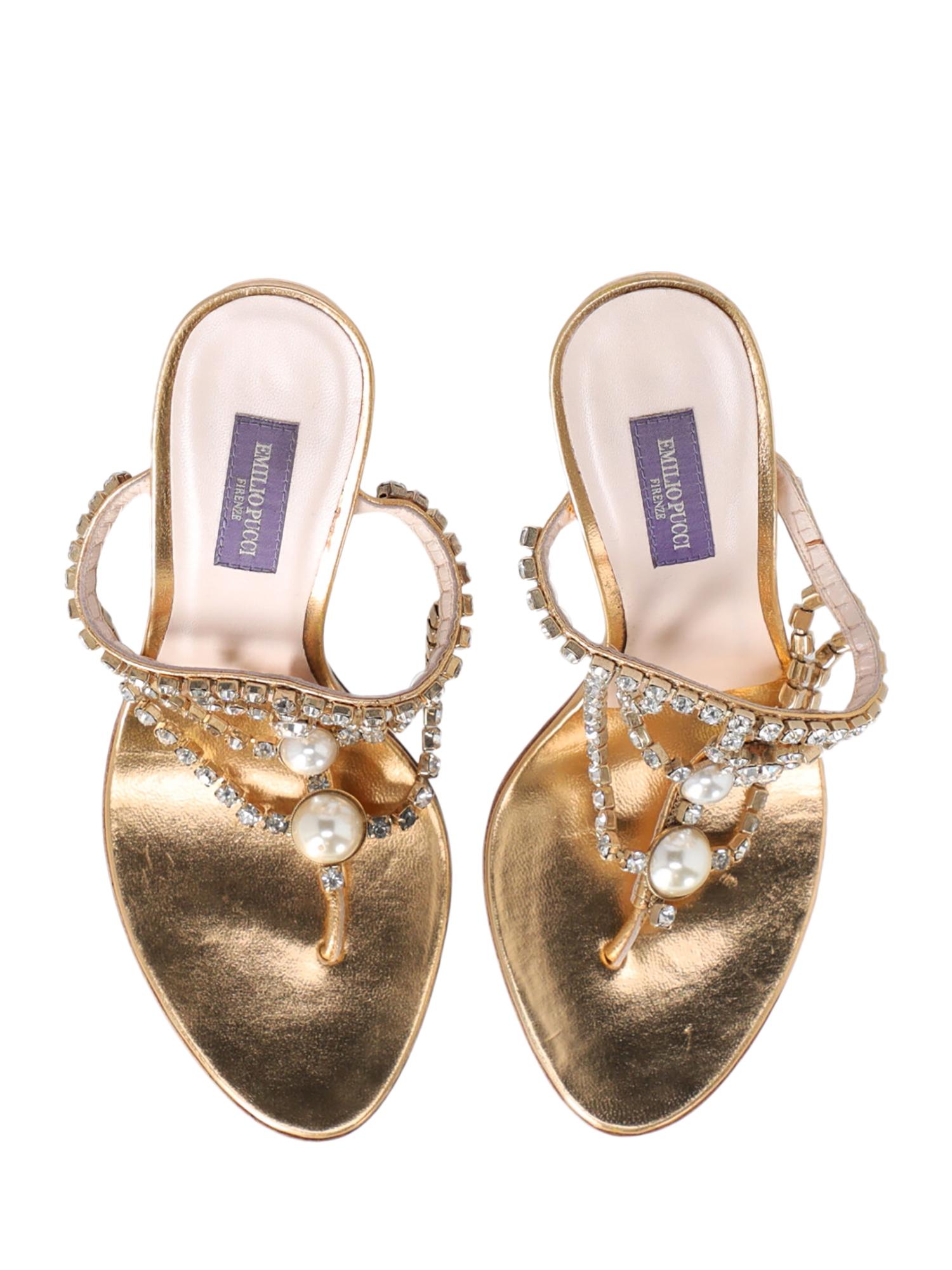 Emilio Pucci Woman Sandals Gold Leather IT 36 For Sale 1