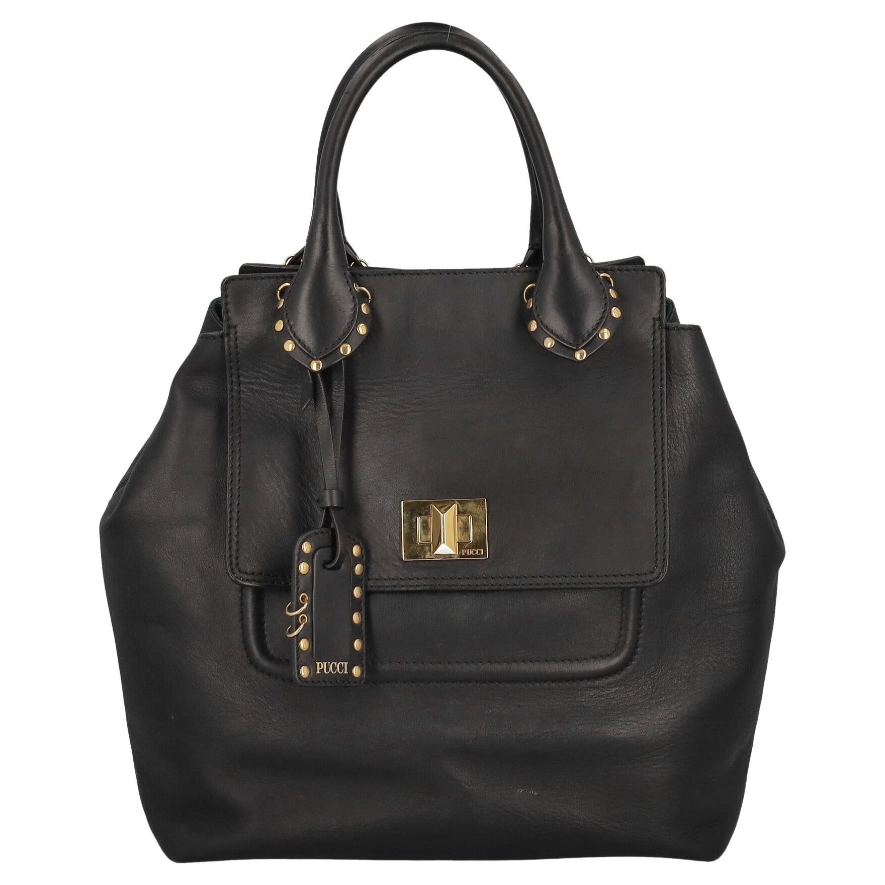 Emilio Pucci Women Handbags Black Leather  For Sale