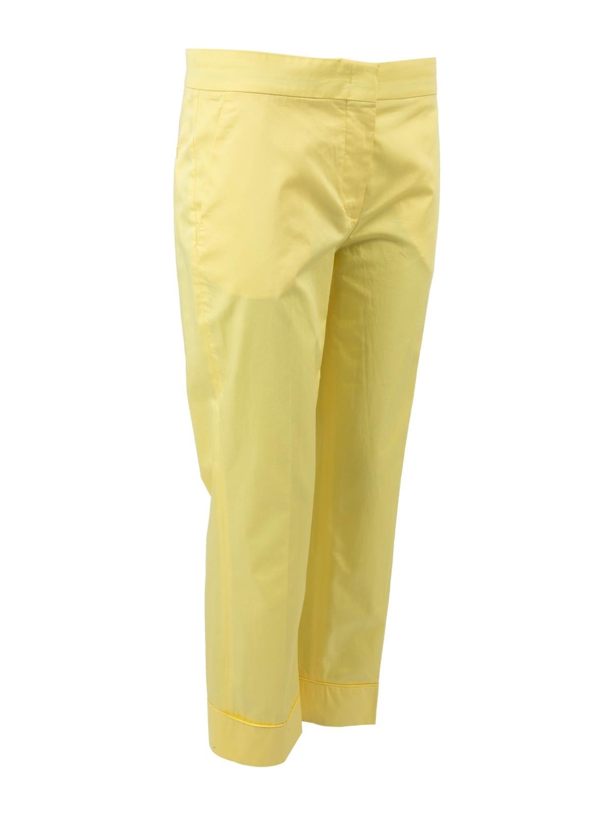 CONDITION is Never worn, with tags. No visible wear to trousers is evident on this new Emilio Pucci designer resale item.  Details  Canary yellow Cotton Slim fit High waisted Cropped leg Zip, clasp and button front fastening 2x Hip pockets 2x Faux