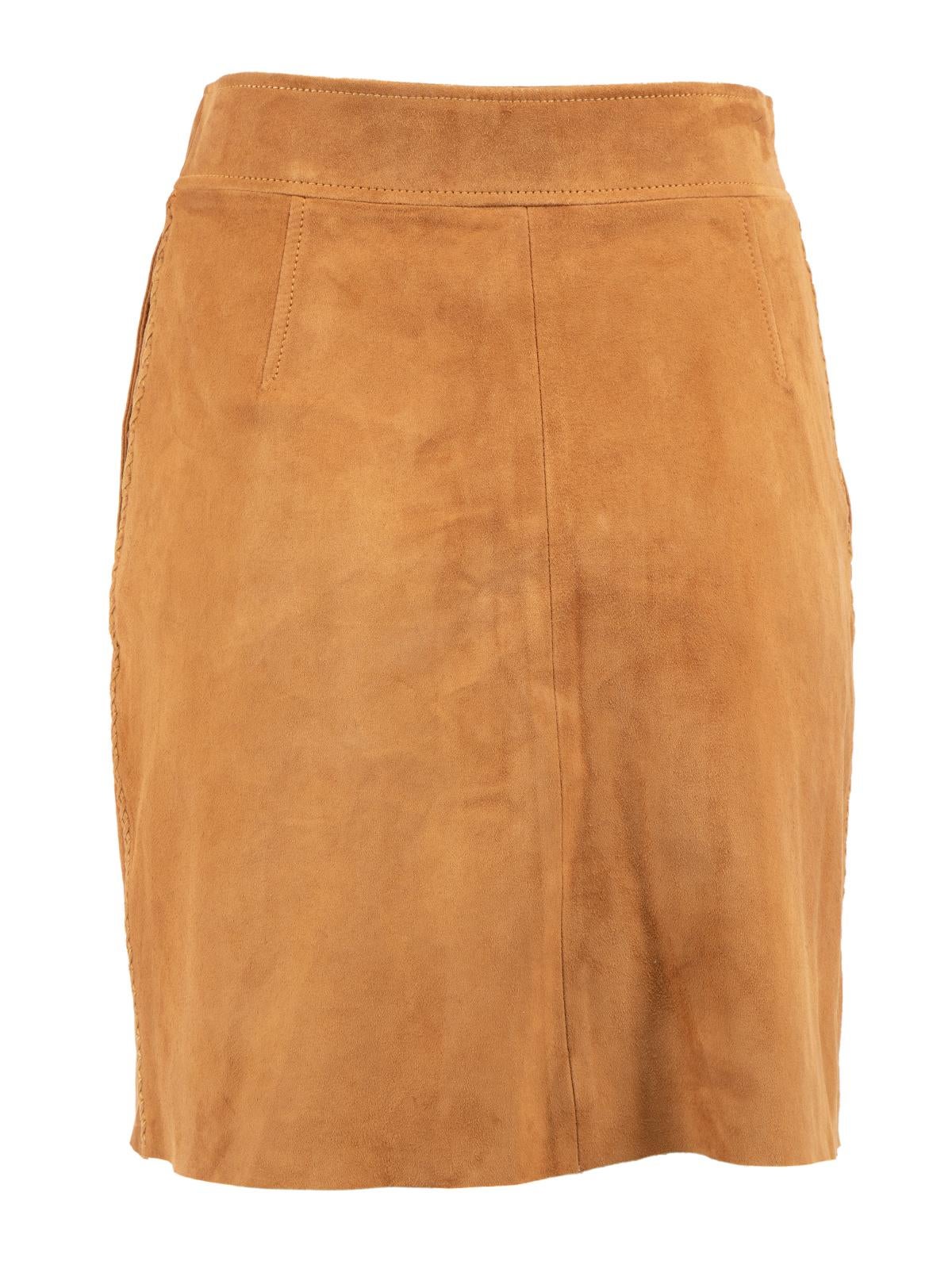 Emilio Pucci Women's Camel Suede Button Skirt In New Condition In London, GB