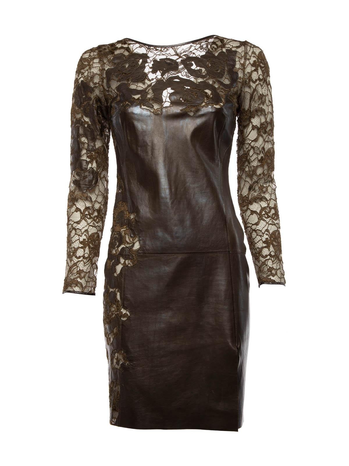 Emilio Pucci Women's Leather and Lace Long Sleeved Dress