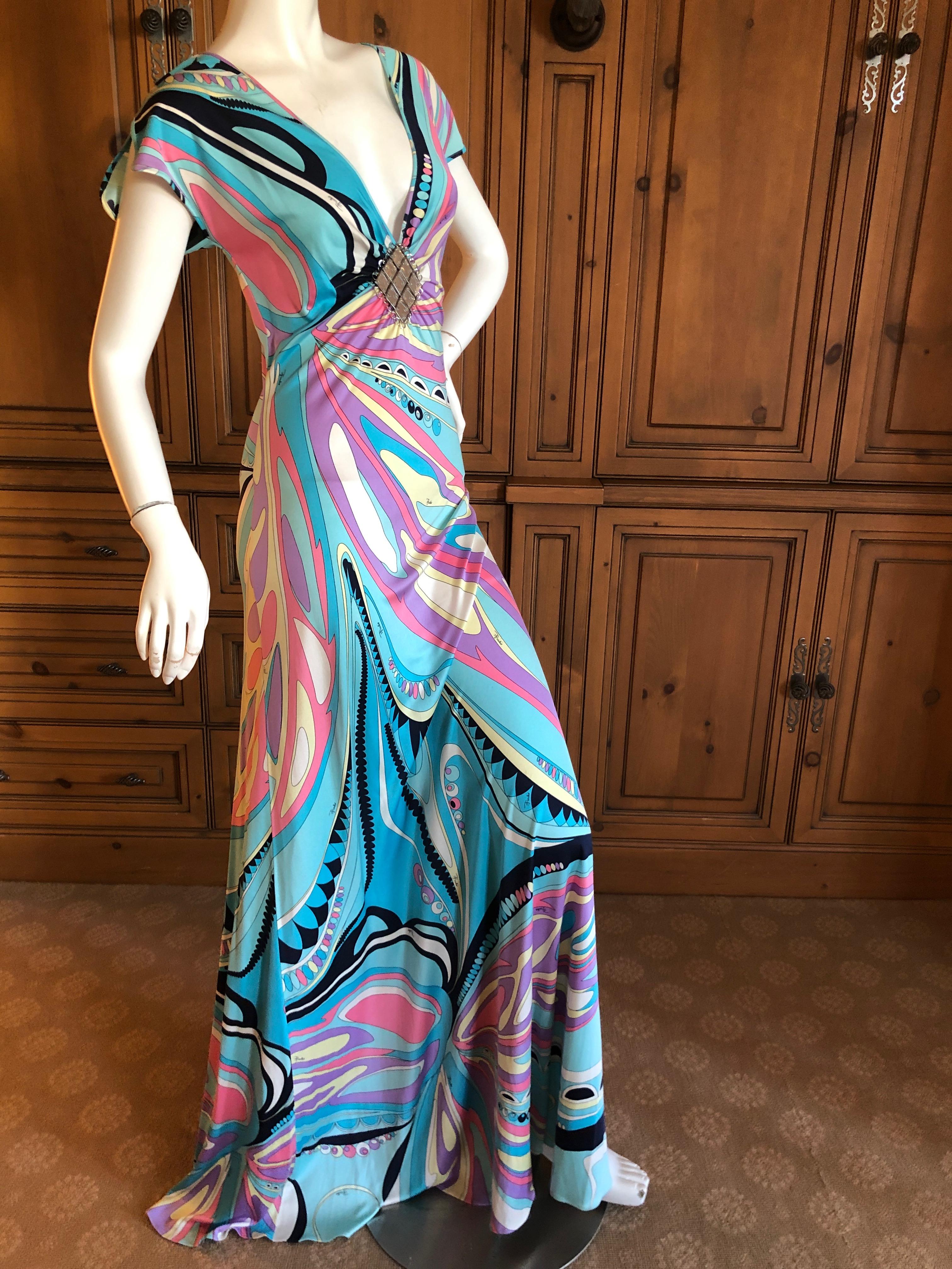 Emilio Pucci Wonderful Low Cut Embellished Silk Jersey Evening Dress
Size 6 US
Bust 36