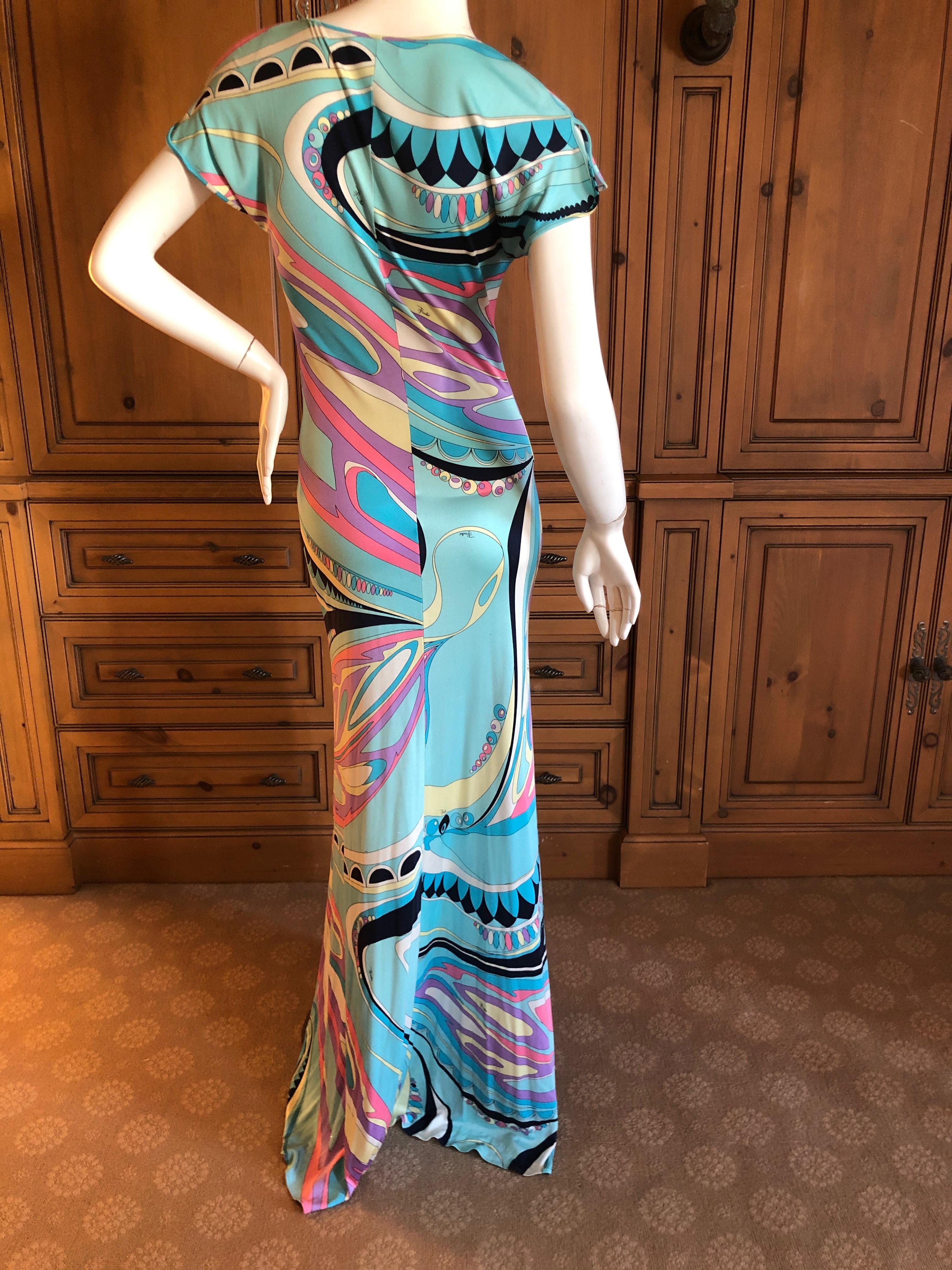 Emilio Pucci Wonderful Low Cut Embellished Silk Jersey Evening Dress Size 6  For Sale 2