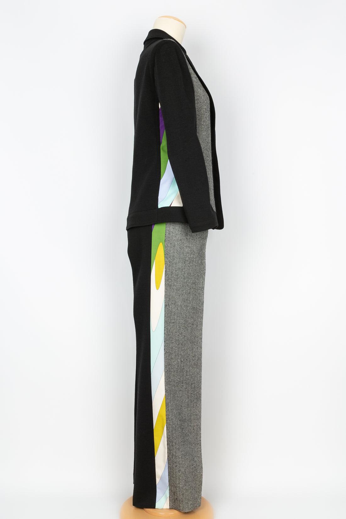 Emilio Pucci Anzug aus Wolle und mehrfarbigem, geometrischem Druck im Zustand „Gut“ im Angebot in SAINT-OUEN-SUR-SEINE, FR
