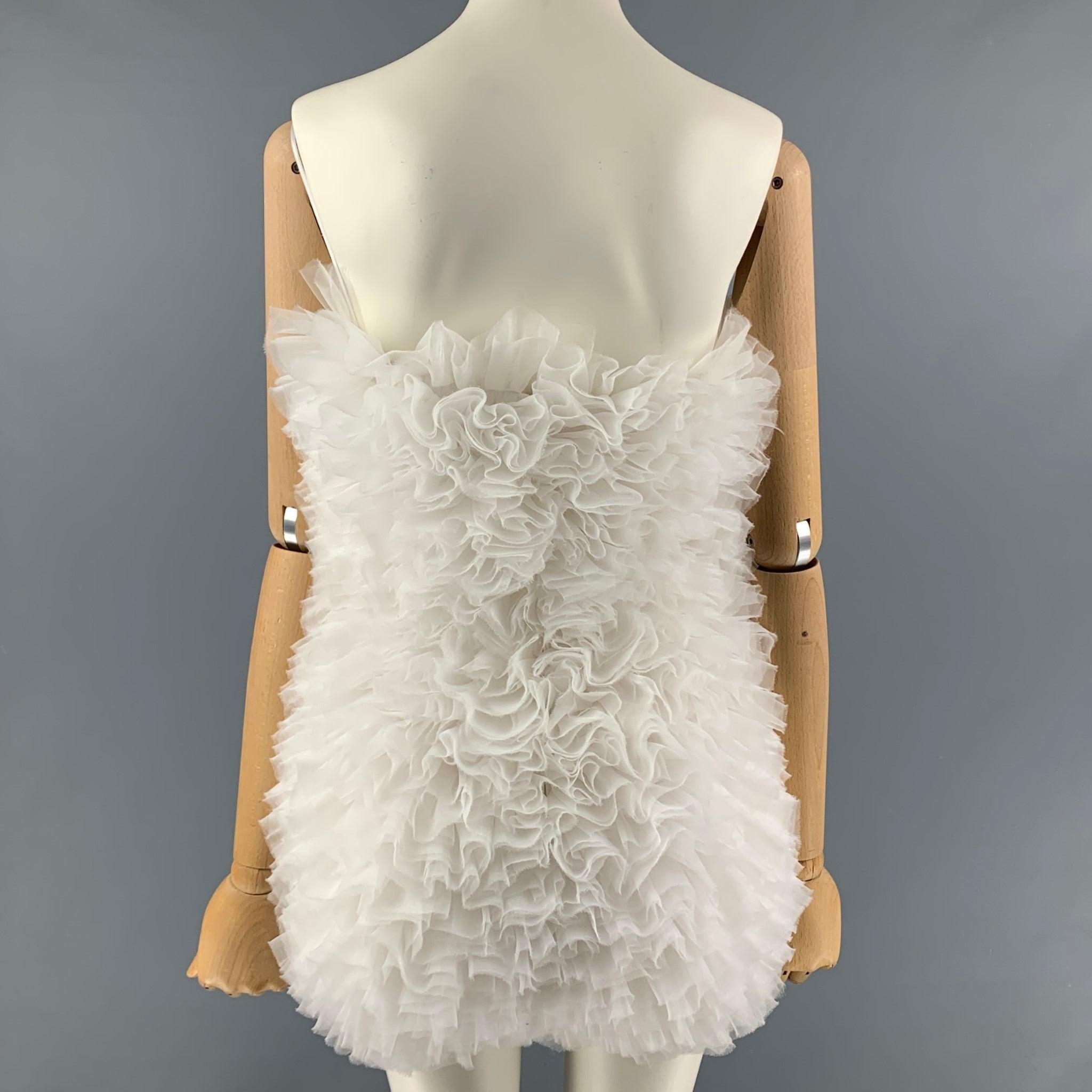 EMILIO PUCCI x TOMO KOIZUMI Size 2 White Ruffled Polyester Blend Tulle Playsuit In Good Condition For Sale In San Francisco, CA