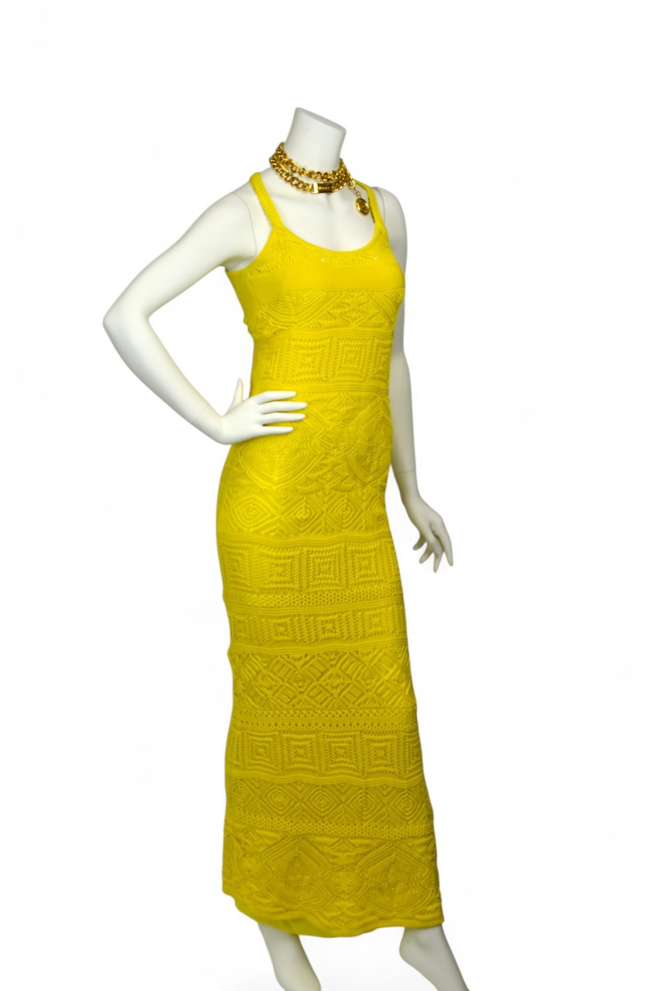 Women's Emilio Pucci Yellow Crochet Knit Long Dress with Slip  Size US S  Resort-Ready For Sale